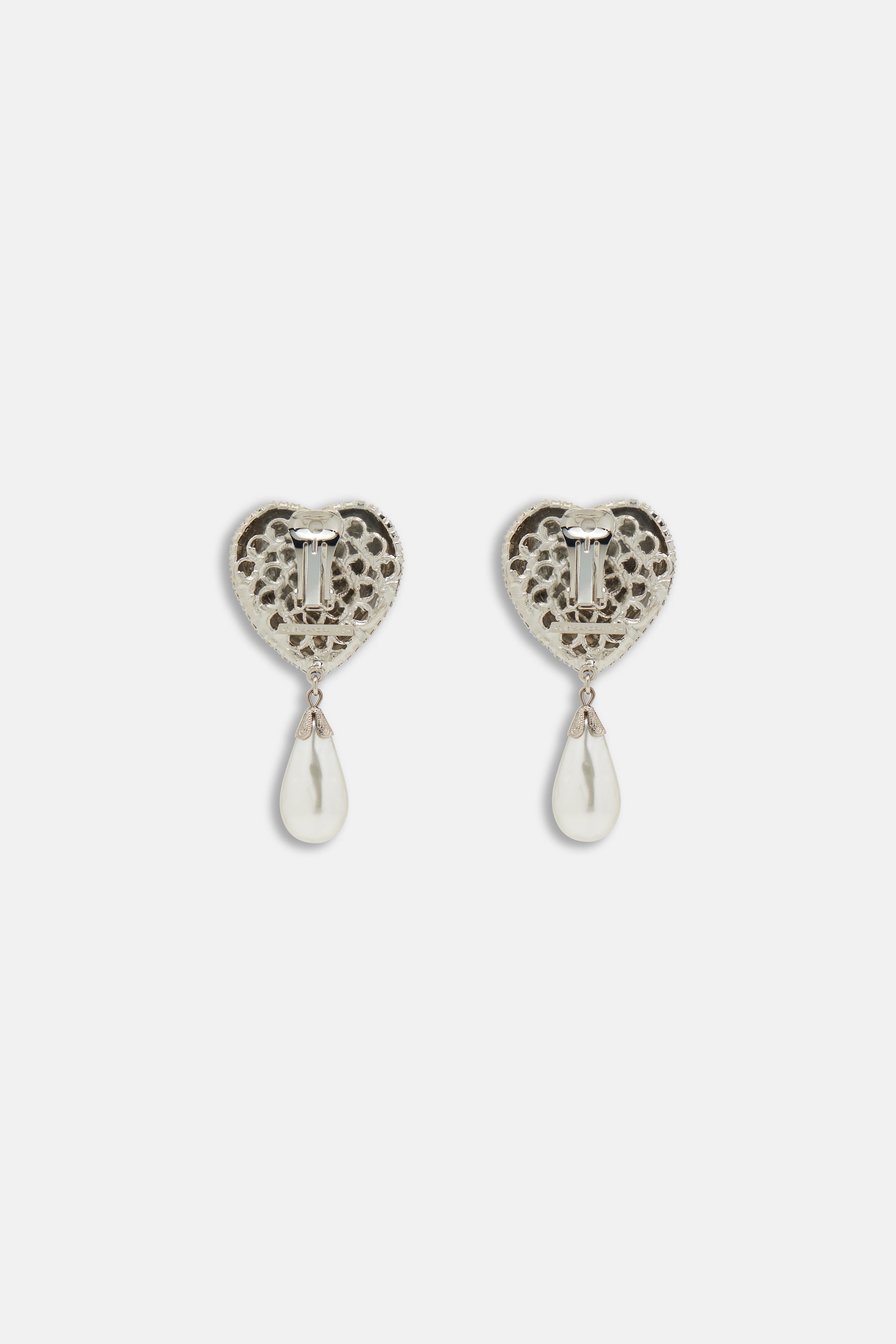 HEART CRYSTAL EARRINGS WITH PENDANT PEARL