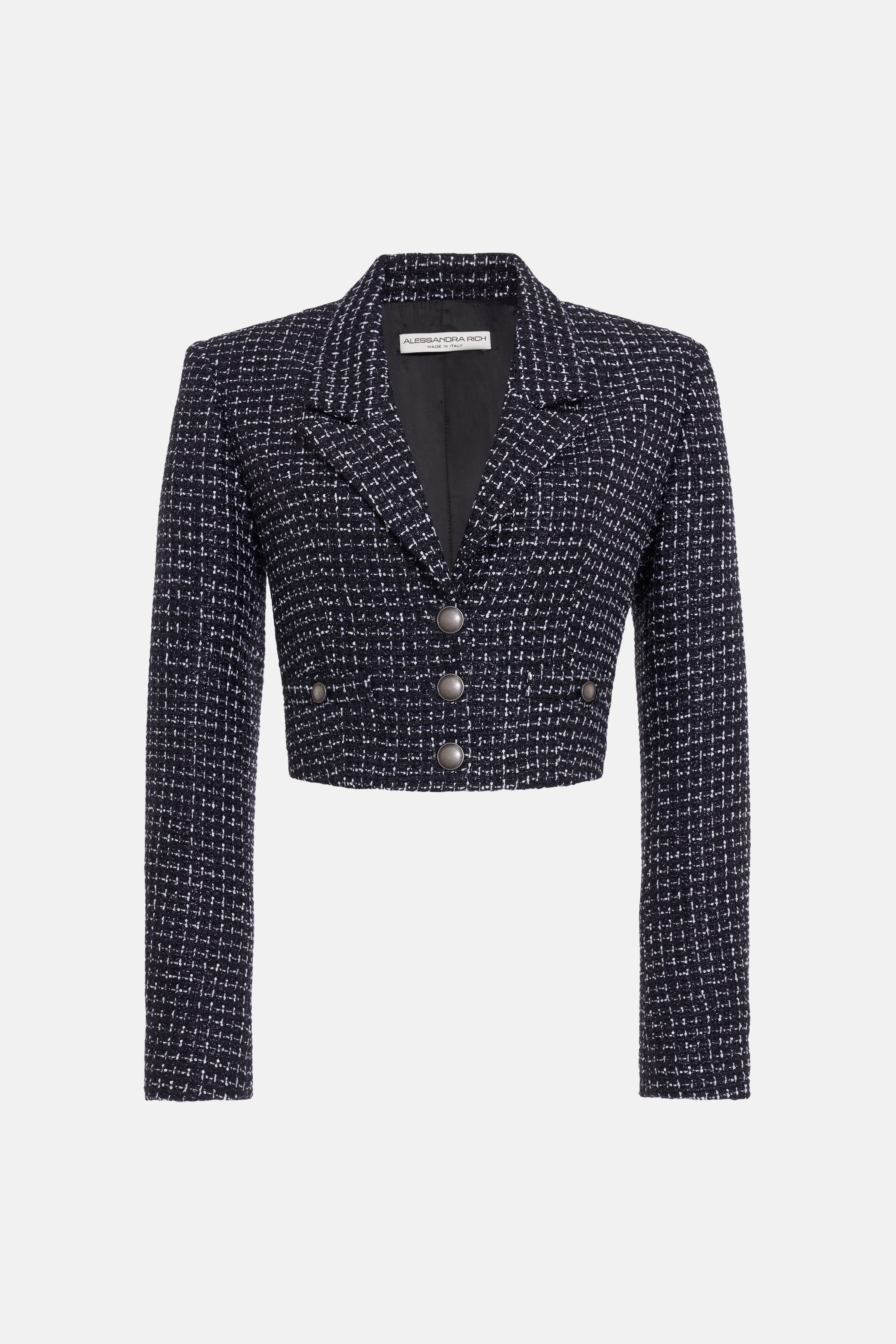 SEQUIN CHECKED TWEED CROPPED BOXY JACKET