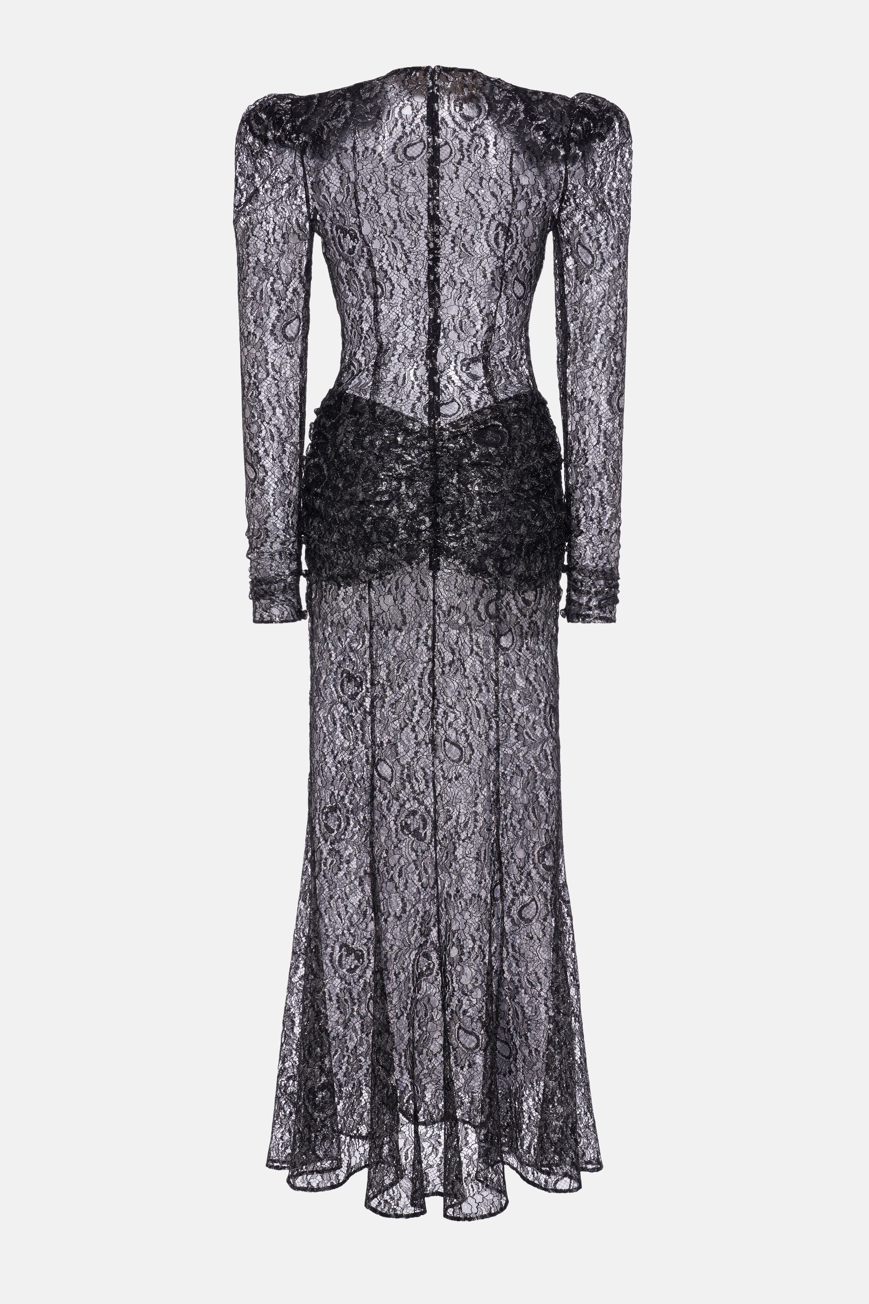 LUREX LACE EVENING DRESS WITH BOW