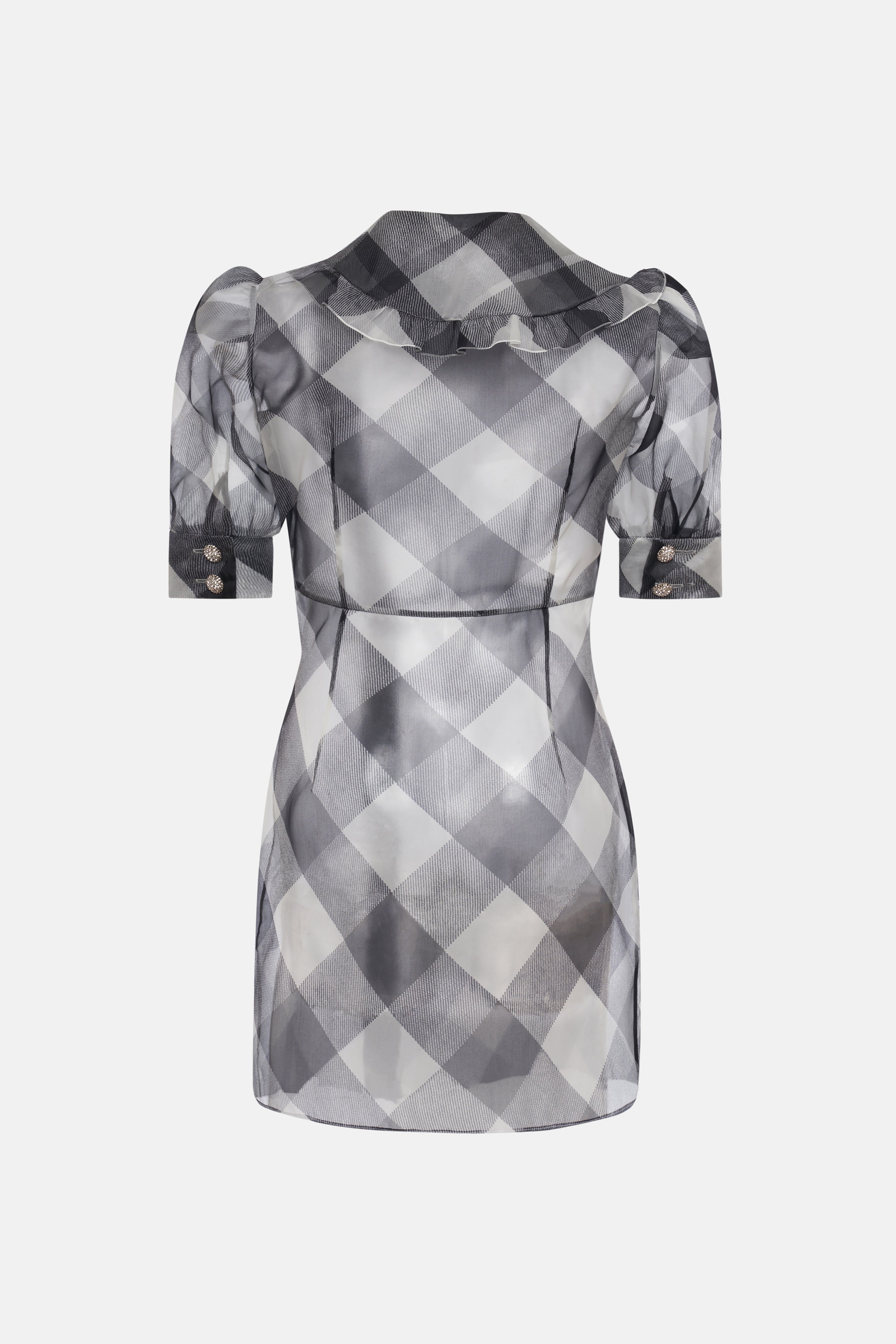 CHECKED SILK ORGANZA MINI DRESS WITH JWL BUTTONS