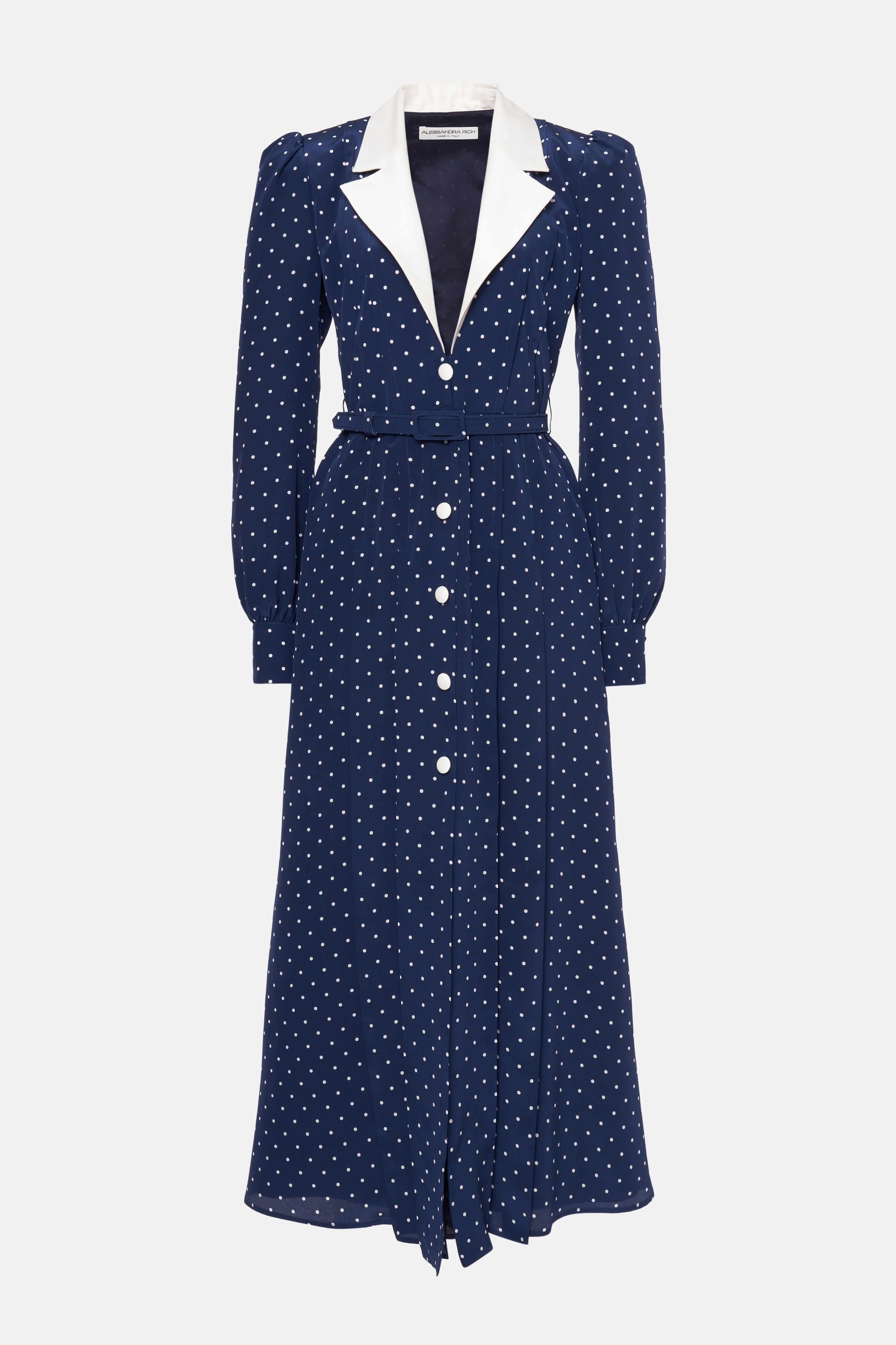 POLKA DOT PRINT DRESS WITH MIKADO COLLAR AND BELT – Alessandra Rich