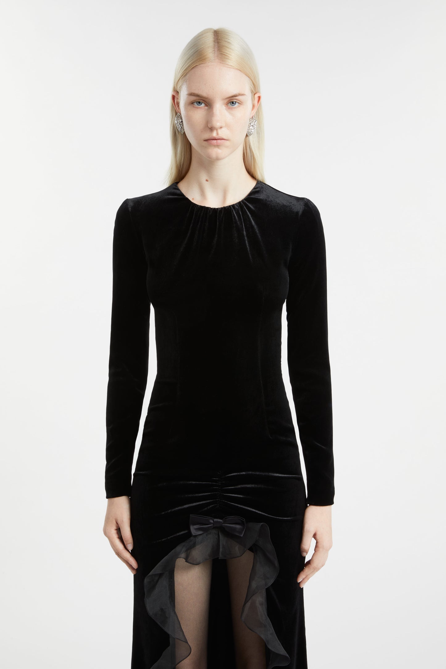 VELVET DRESS WITH RUCHES