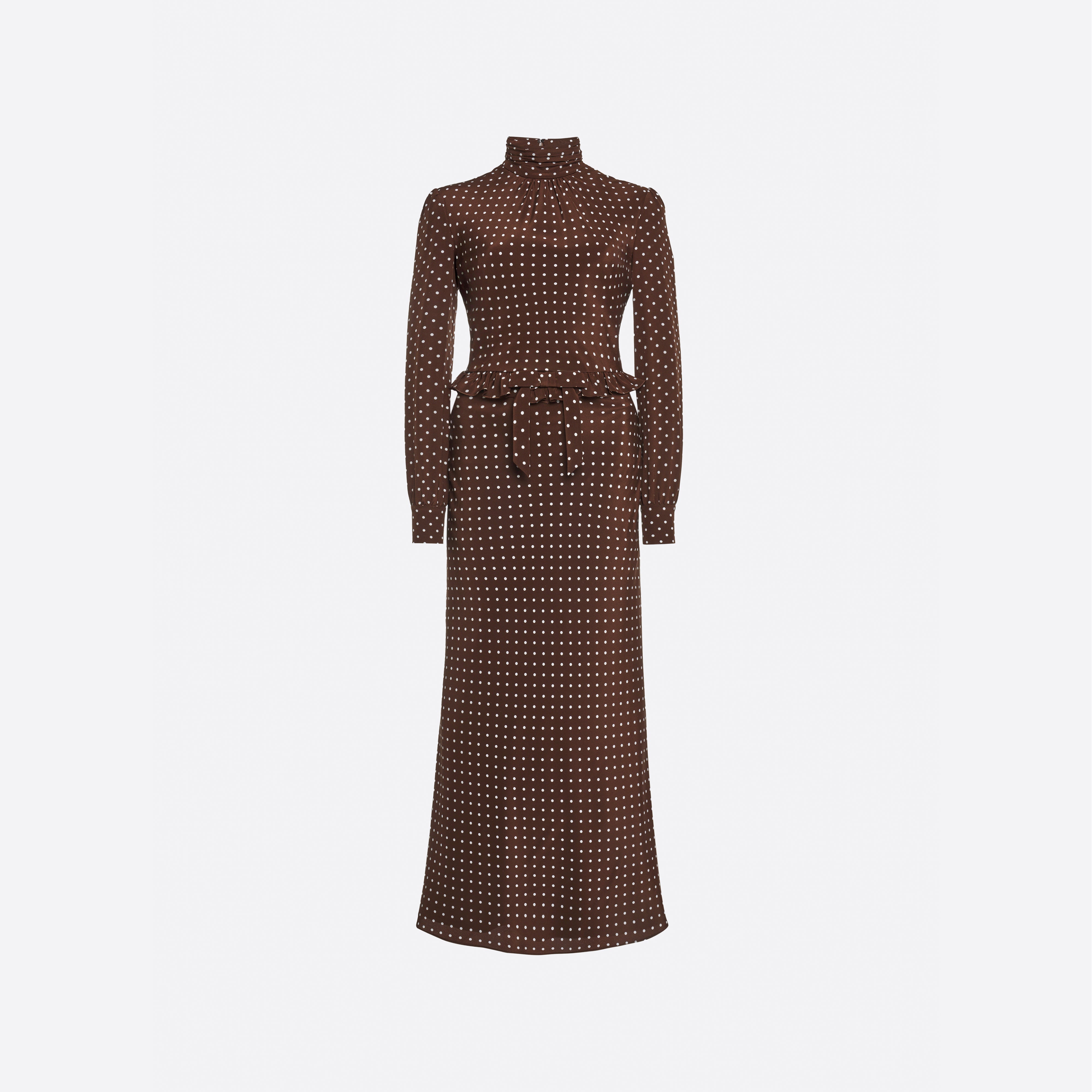 brown long sleeve polka dot dress Brown and White Polka Dot Short-sleeve Dress