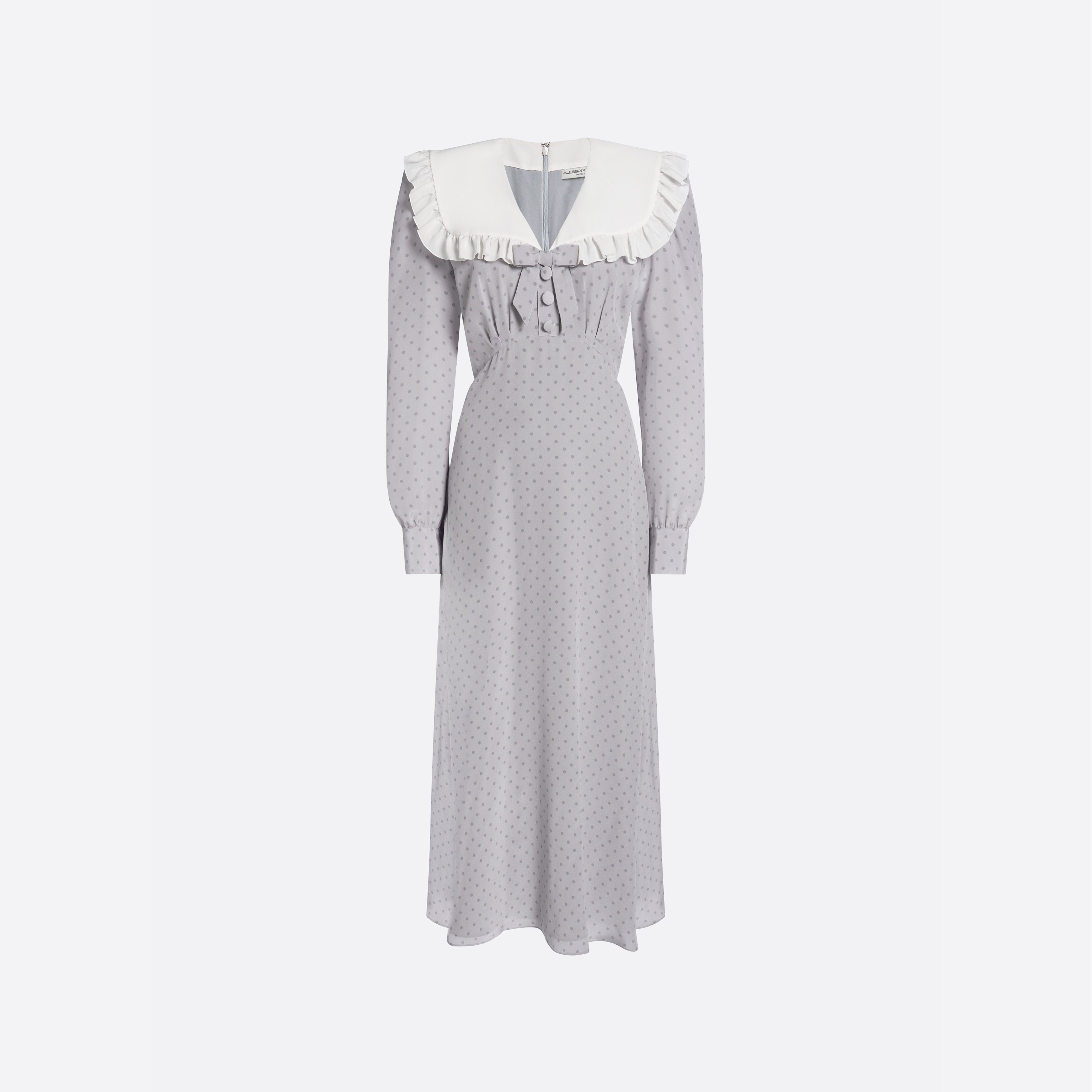 Alessandra Rich - Silk Polka Dot Midi Dress With Collar - 42 - Grey-grey