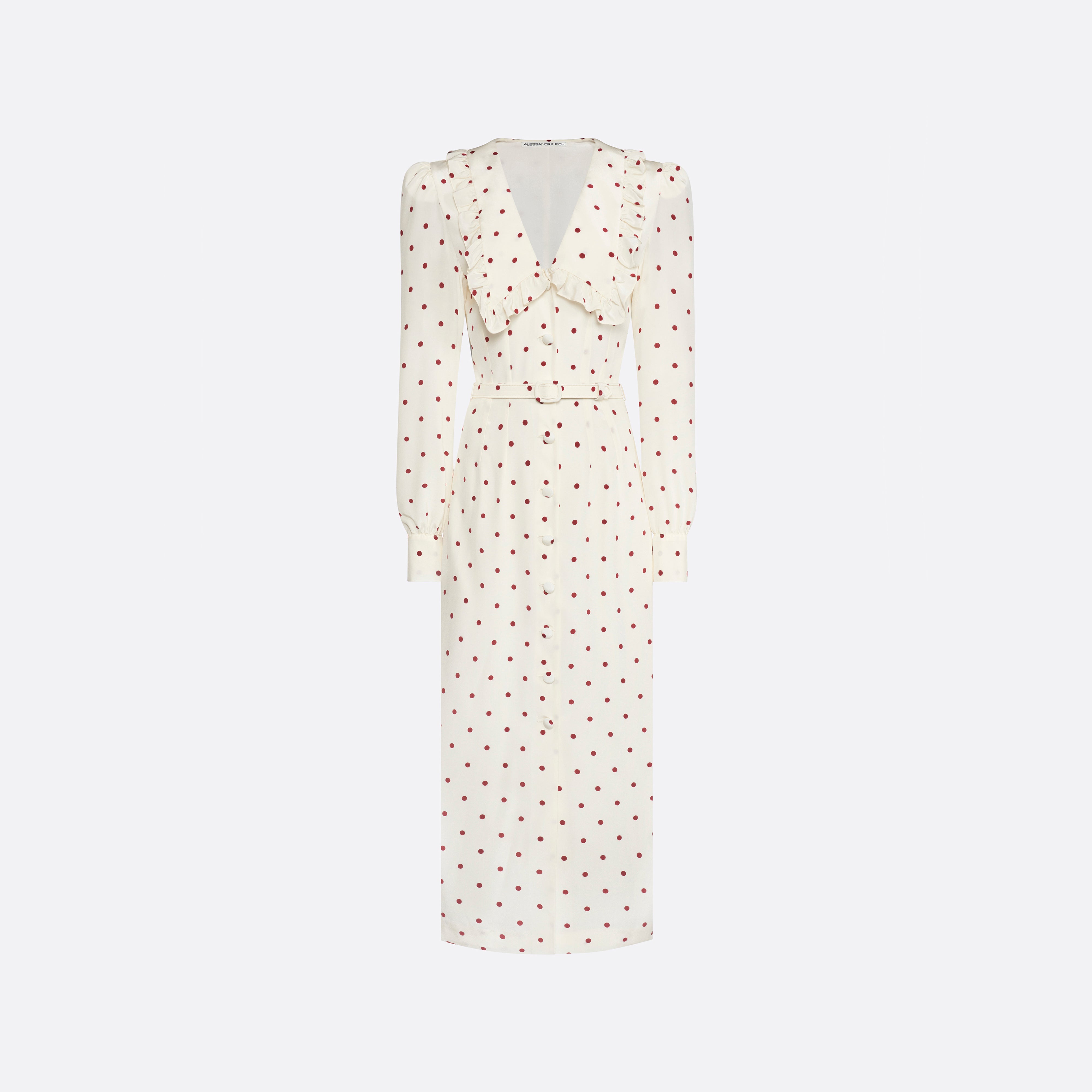 long sleeve midi polka dot dress Alessandra Rich - Polka-dot Silk With V-neckline - 40 Color:Lighr Blue fa26-bts Momsmood Hot Pink One Crafted in fluid charmeuse