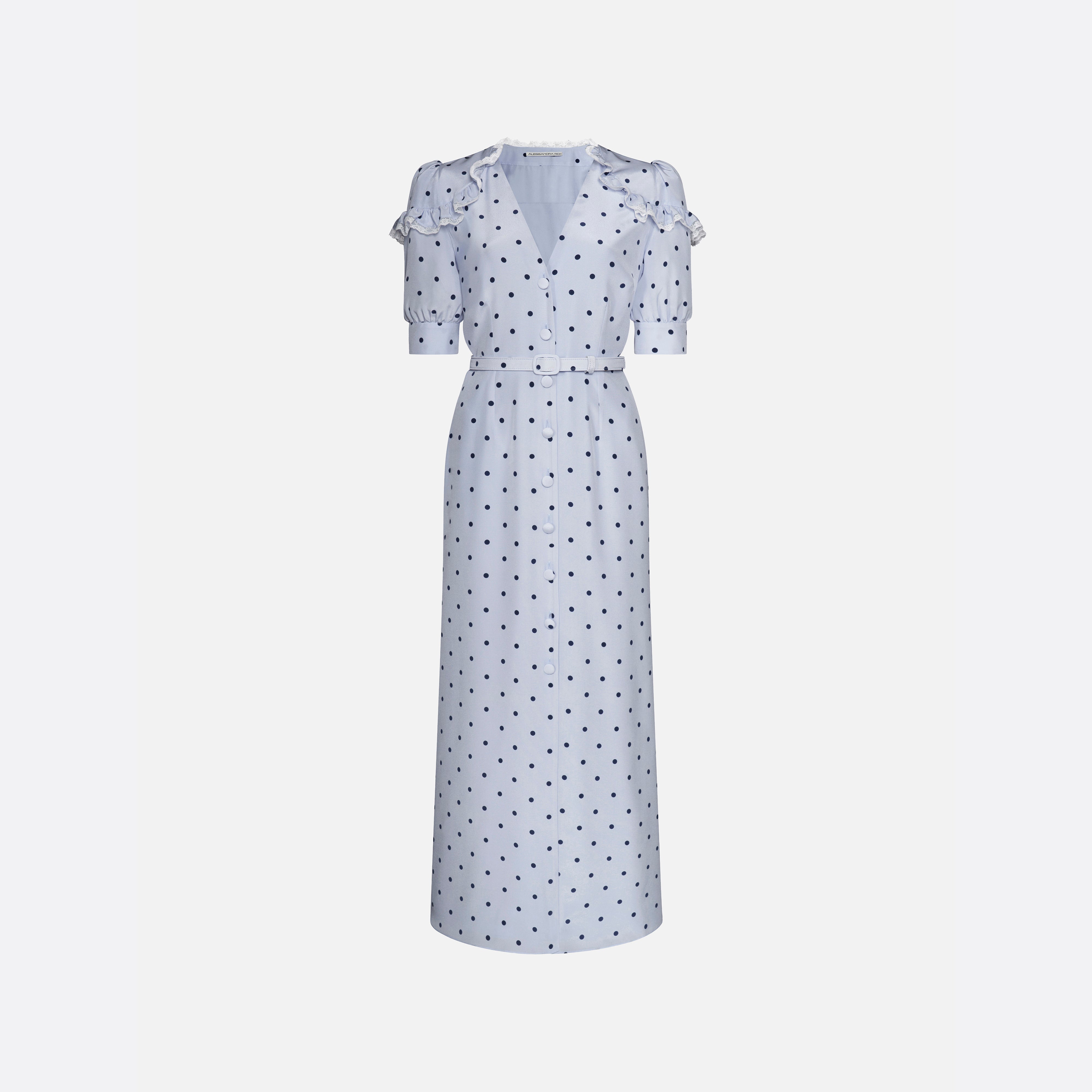 Alessandra Rich Silk Ruffled Midi Dress - Blue