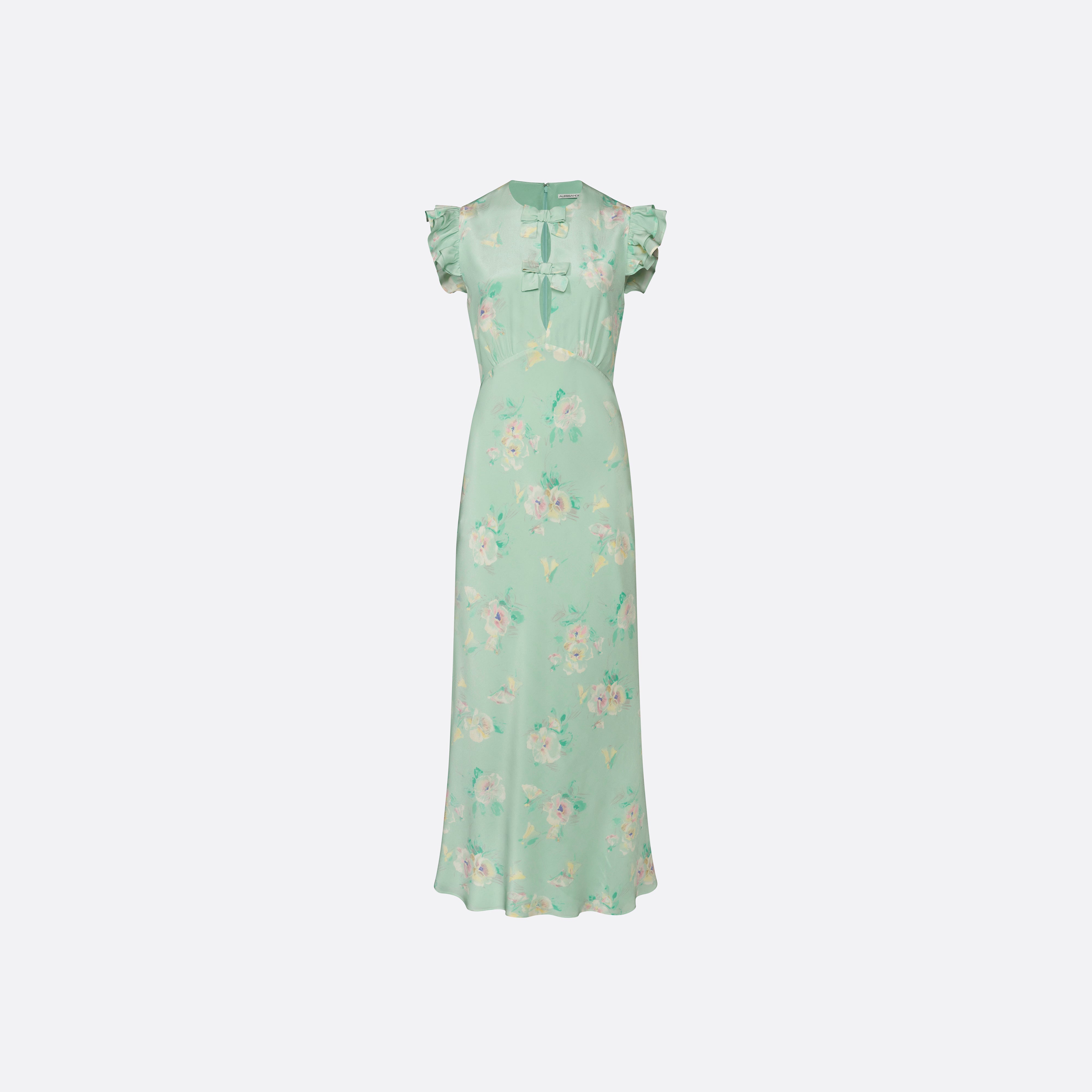 Alessandra Rich - Silk Midi Dress With Ruffle Sleeves - 40 - Green-multi Alessandra Rich - Silk Midi Dress With Ruffle Sleeves - 40 - Green-multi