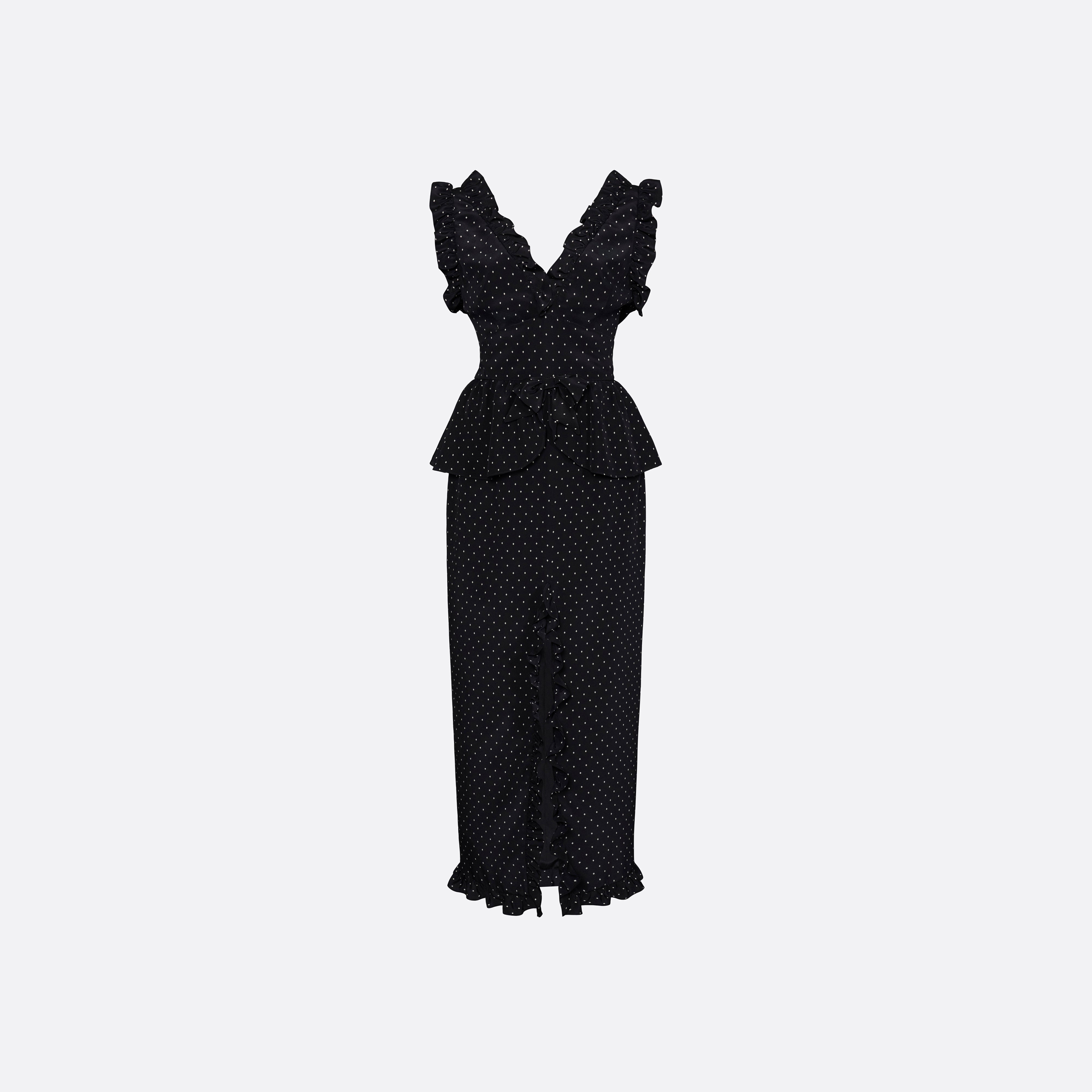 black peplum dress Alessandra Rich - Silk Peplum Midi Dress With Bow - 40