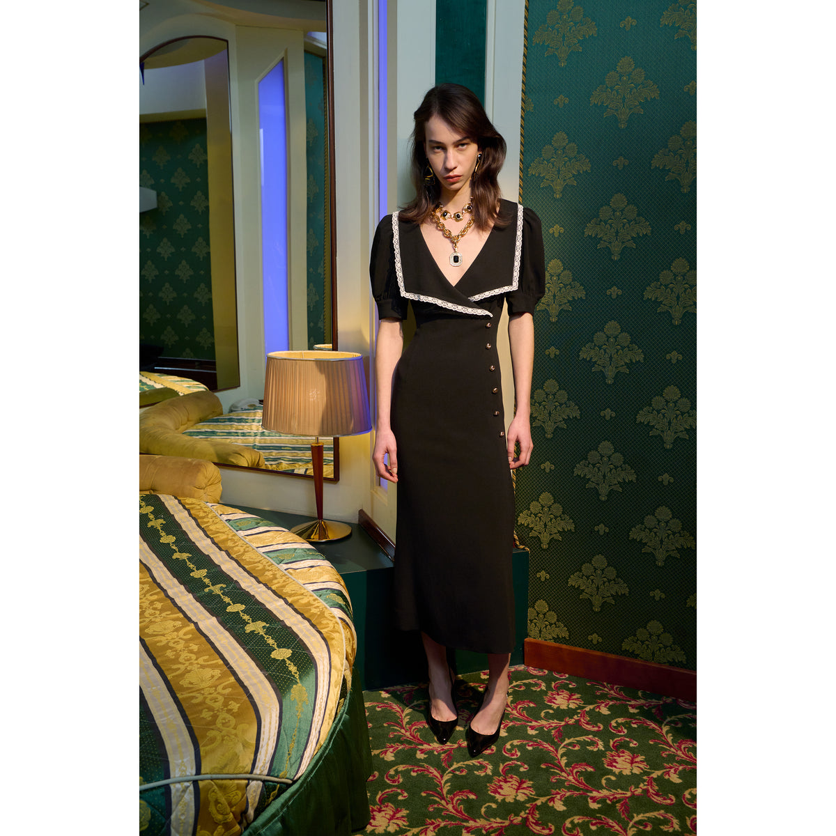 CADY MIDI DRESS WITH LACE TRIM
