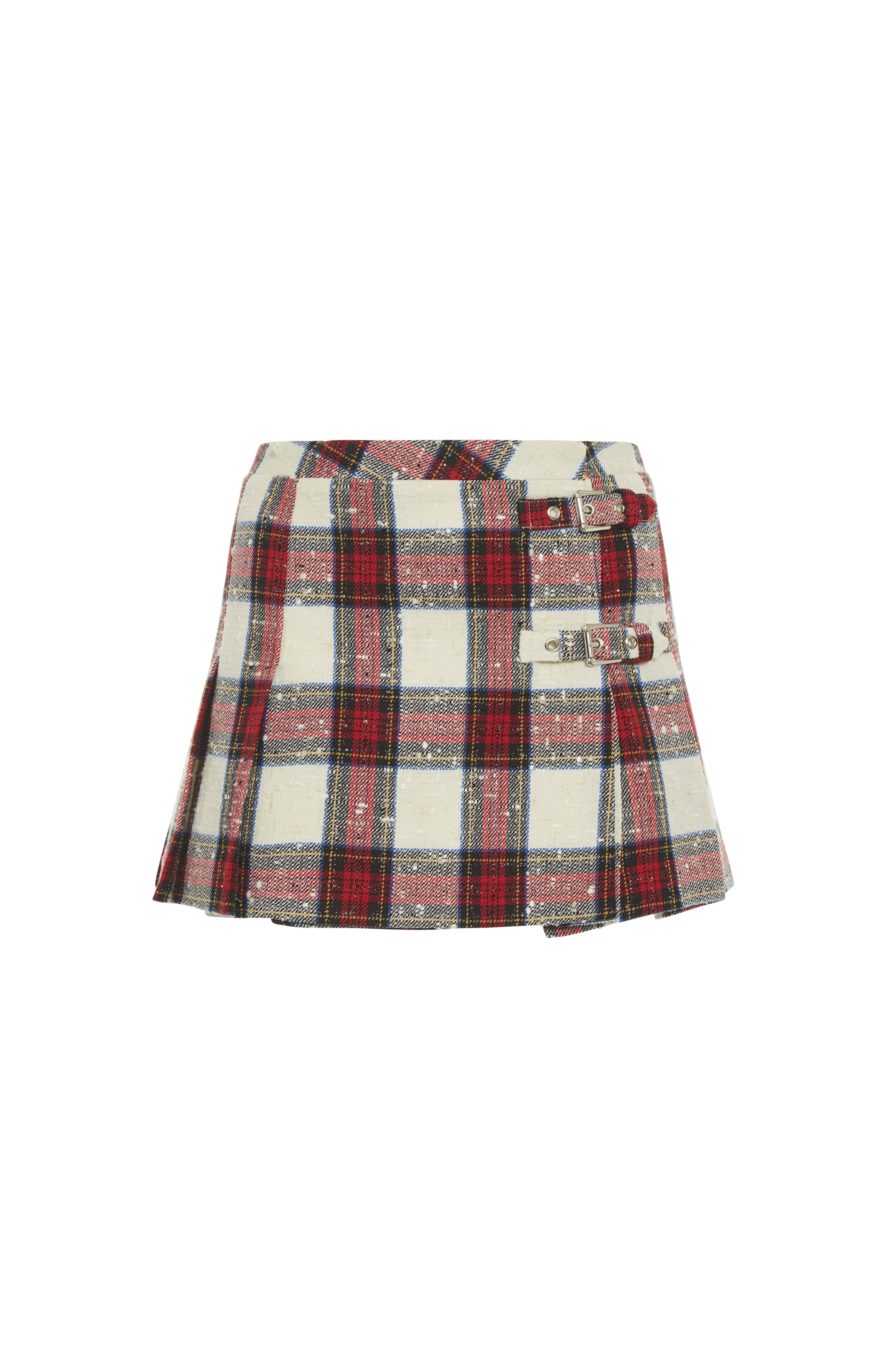 CHECKED LUREX WOOL MINI SKIRT WITH BUCKLES