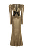 LAMINATED JERSEY V-NECK EVENING DRESS WITH BOW