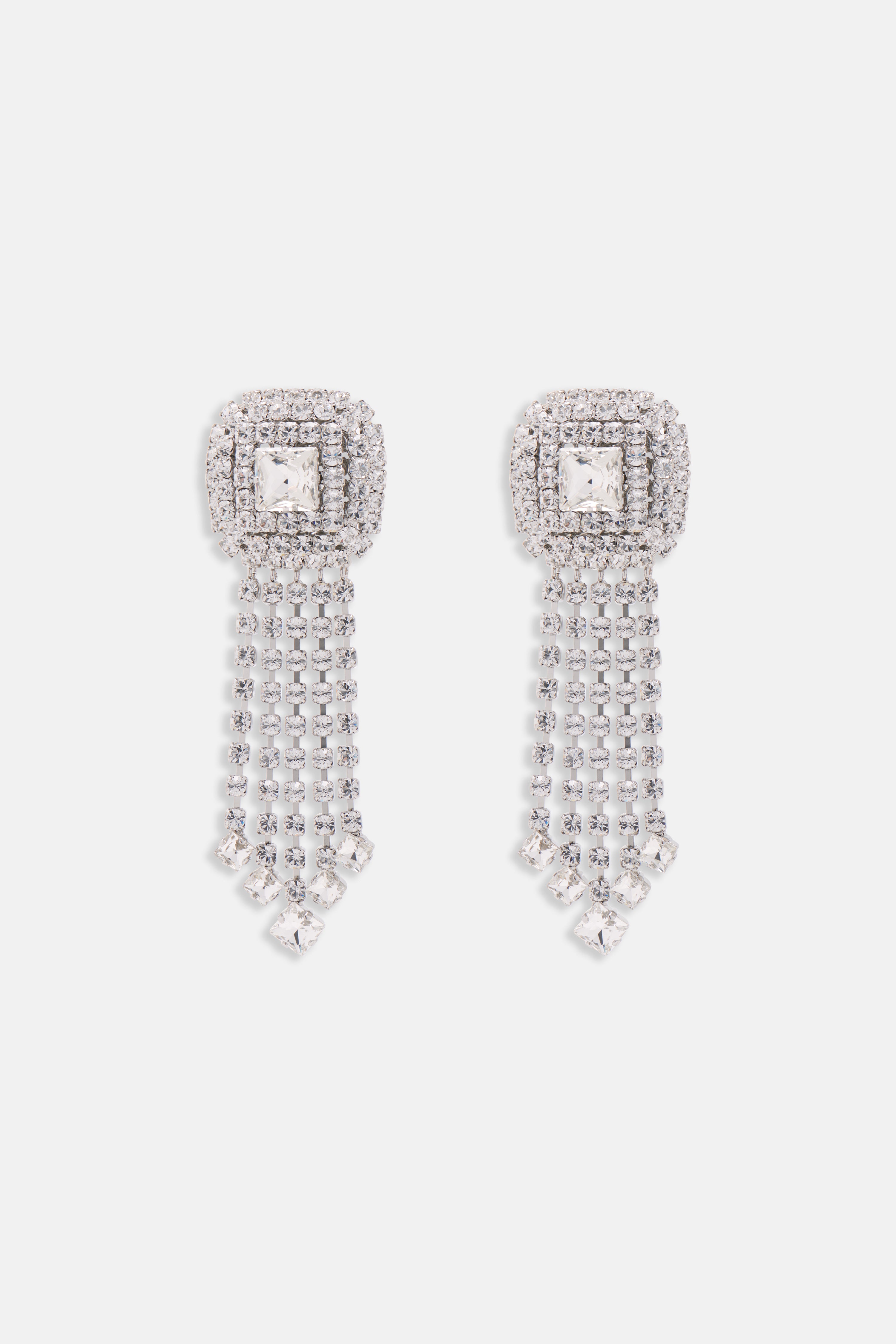 SQUARE CRYSTAL EARRINGS WITH FRINGES