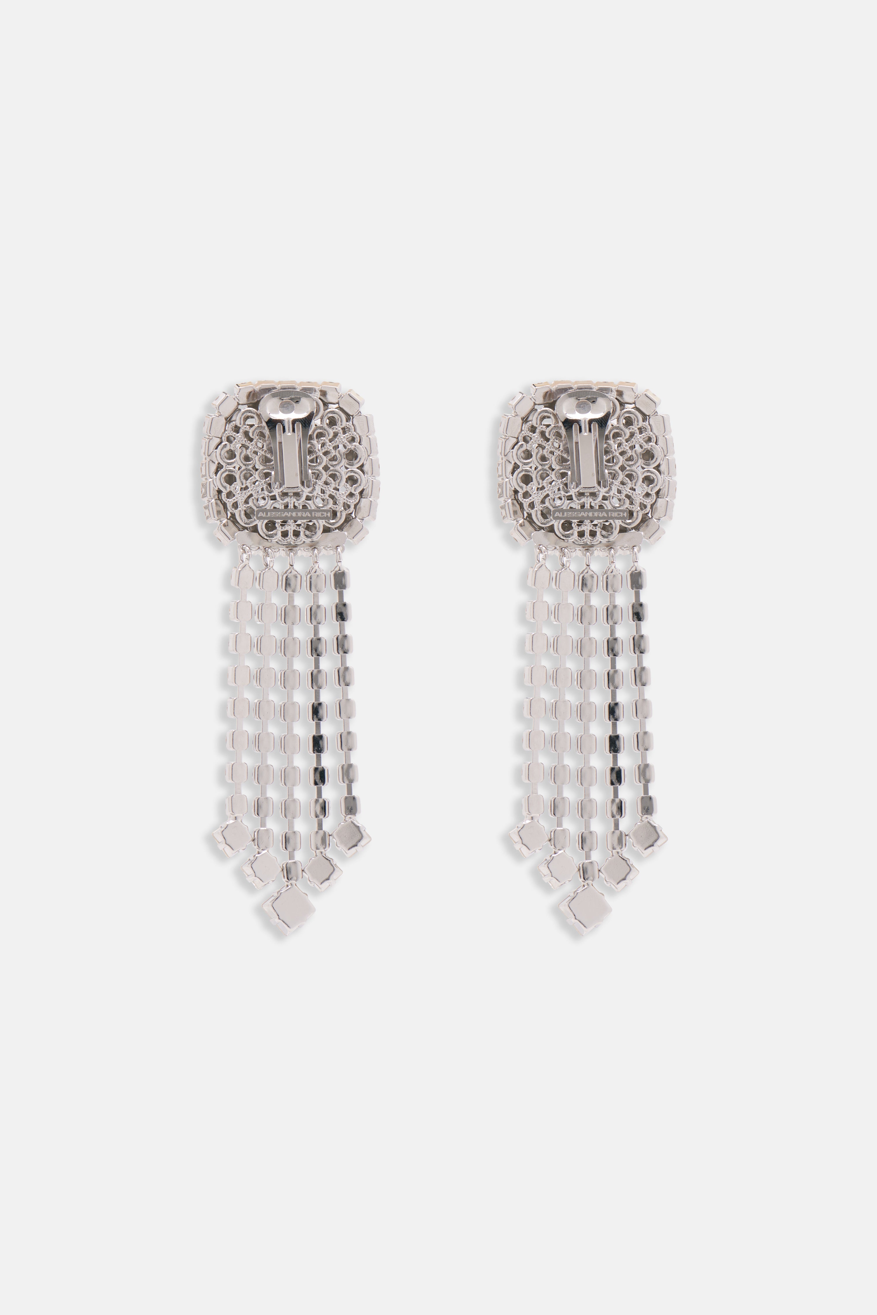 SQUARE CRYSTAL EARRINGS WITH FRINGES