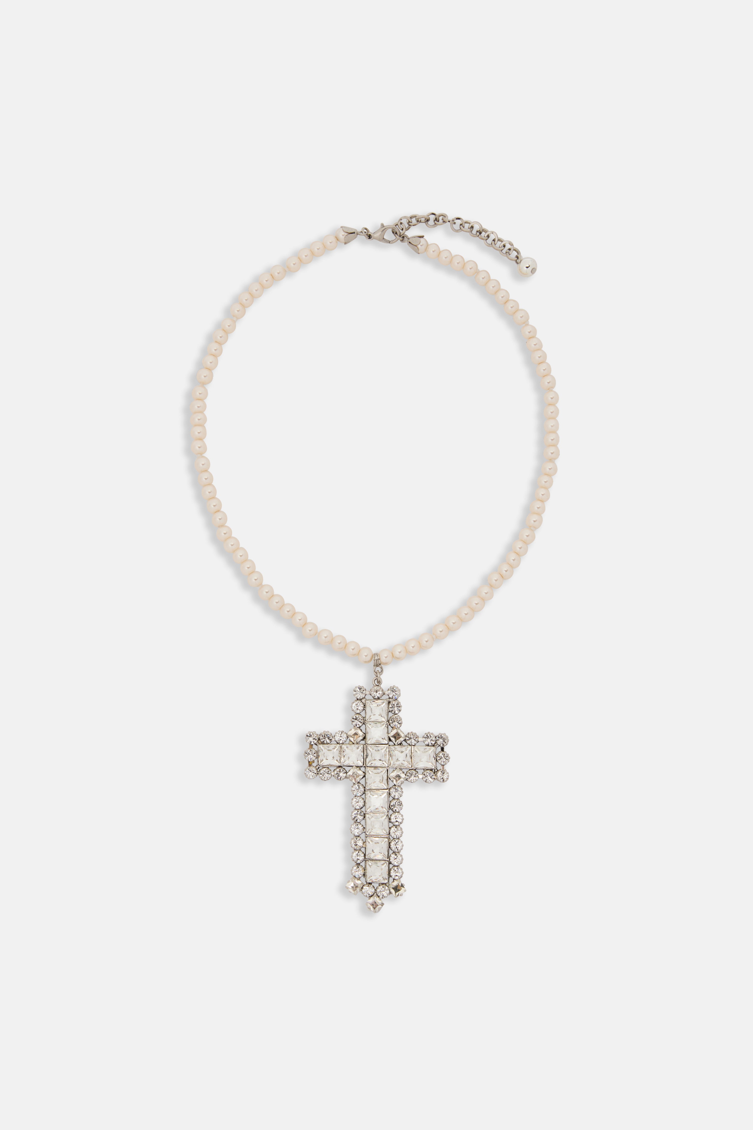 SINGLE PEARL NECKLACE WITH CRYSTAL CROSS