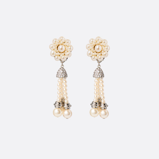 Silver-tone metal clip-on earrings with pearl details and fringe drops.

Featured in the Fall Winter 2026 Lookbook.