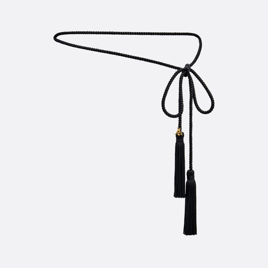 Black braided torchon belt with tassels and gold-tone "AR" logo charm.

Featured in the Fall Winter 2026 Lookbook.