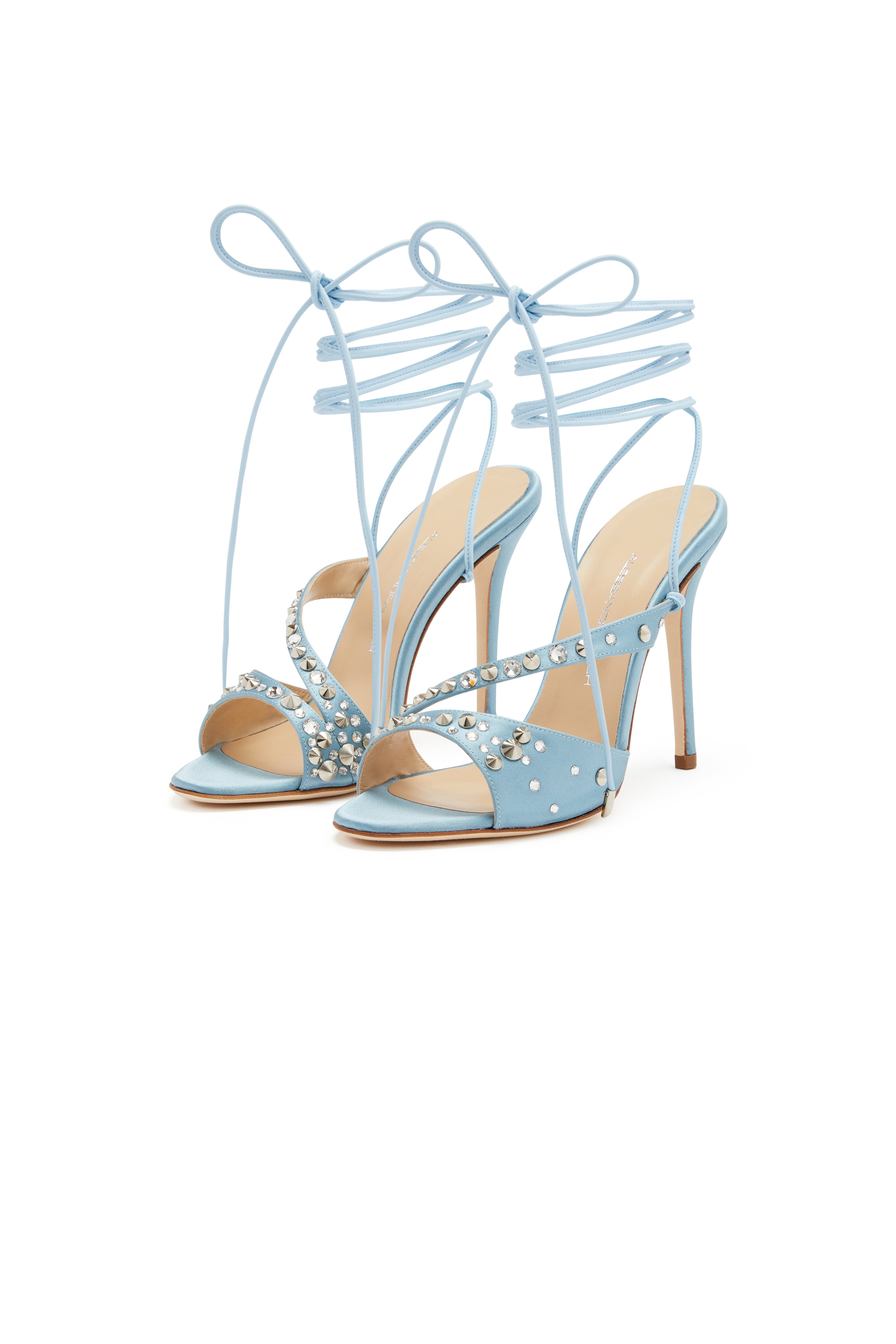 SILK SATIN SANDALS WITH LACES AND CRYSTALS - 10CM – Alessandra Rich