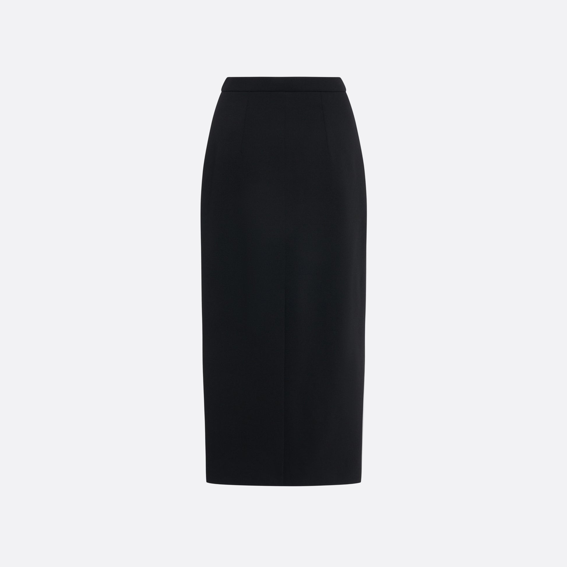 Black wool crêpe pencil skirt with a back split.

Look 30 – Fall Winter 2026 Lookbook.