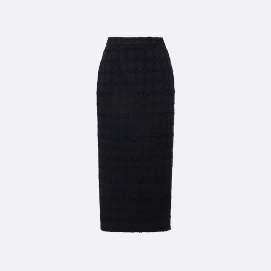Black check tweed bouclé pencil skirt with a back split.