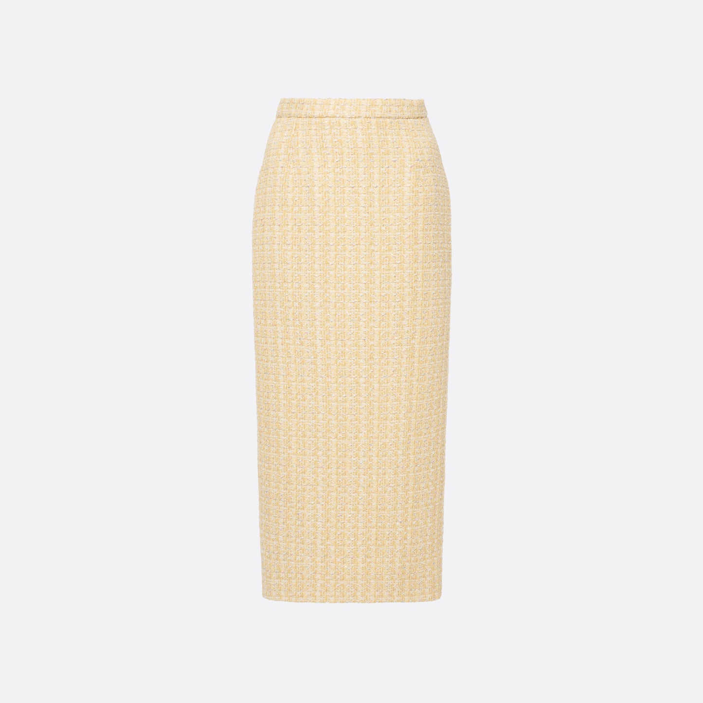 Pale yellow sequin tweed pencil skirt with a back split.