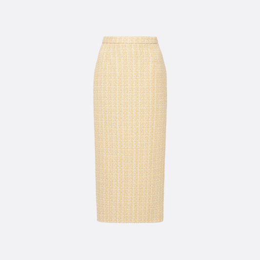 Pale yellow sequin tweed pencil skirt with a back split.