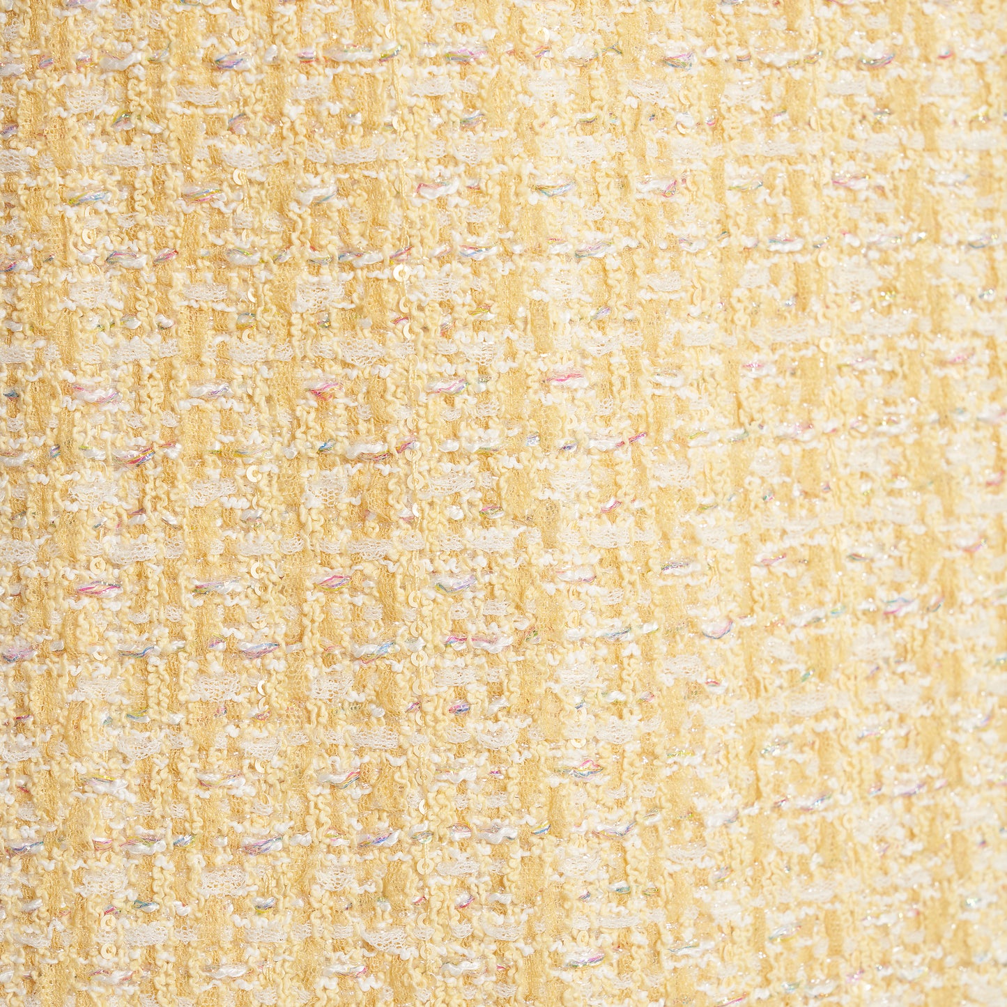 Pale yellow sequin tweed pencil skirt with a back split.