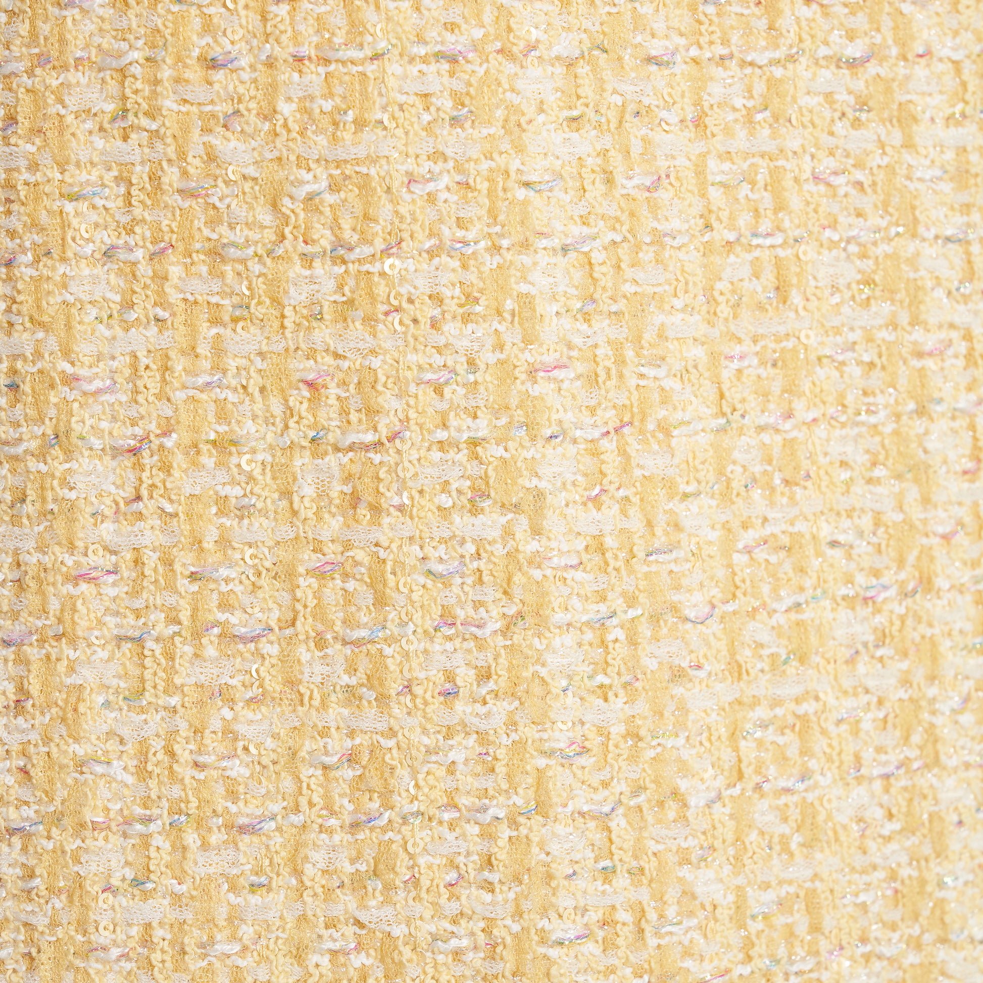Pale yellow sequin tweed pencil skirt with a back split.