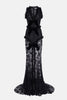 LACE EVENING DRESS WITH VELVET BOWS