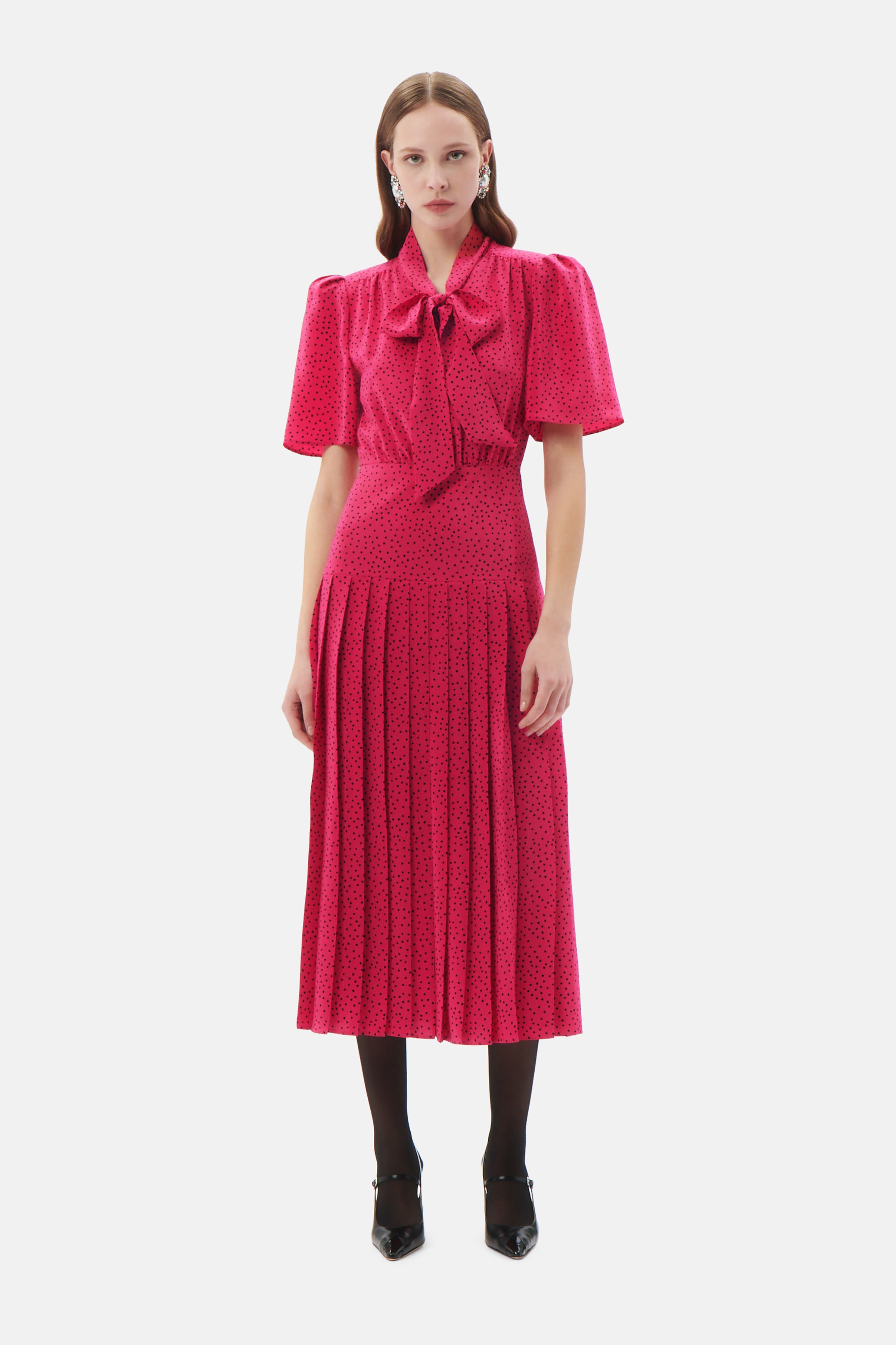 POLKA DOT SILK PLEATED DRESS WITH BOW – Alessandra Rich