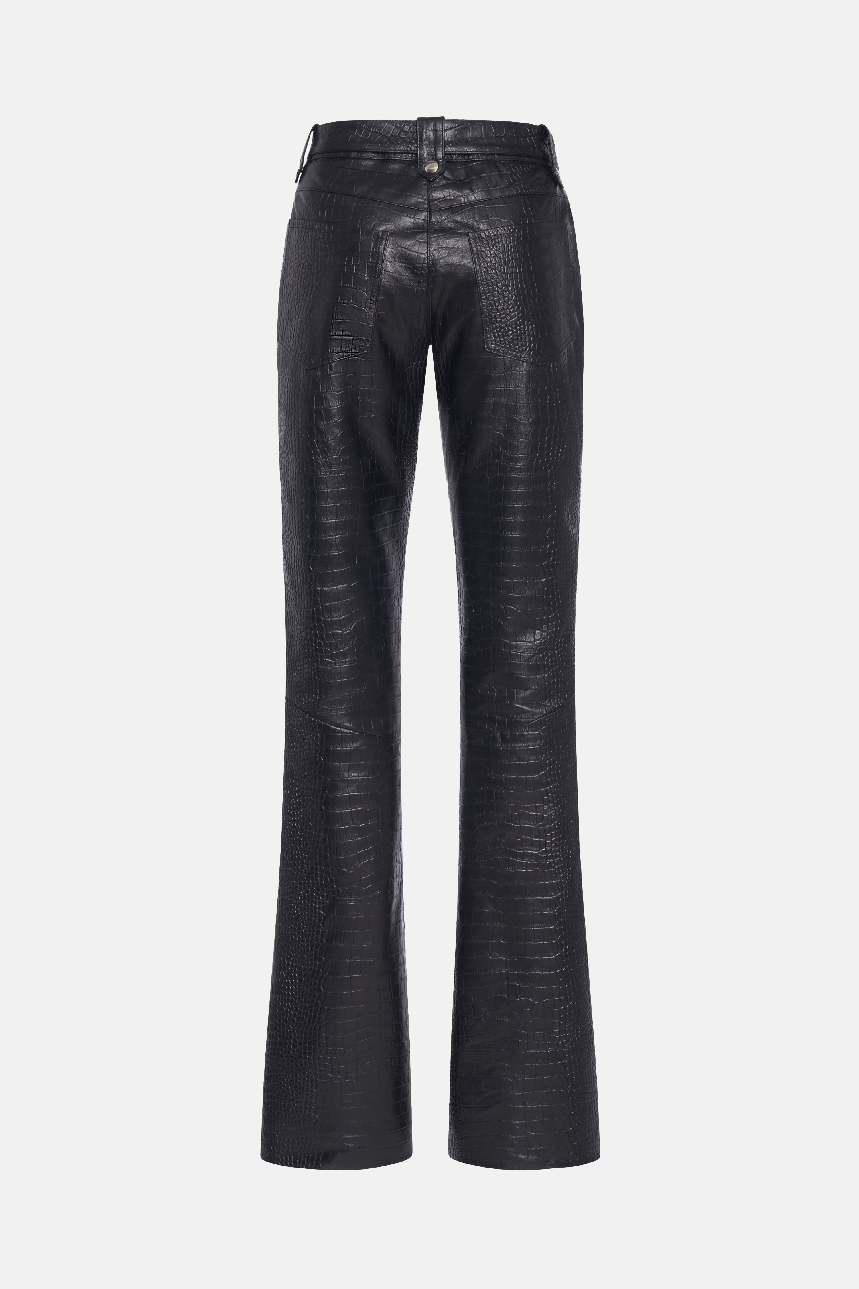 CROCO PRINT LEATHER FLARED TROUSERS WITH BELT