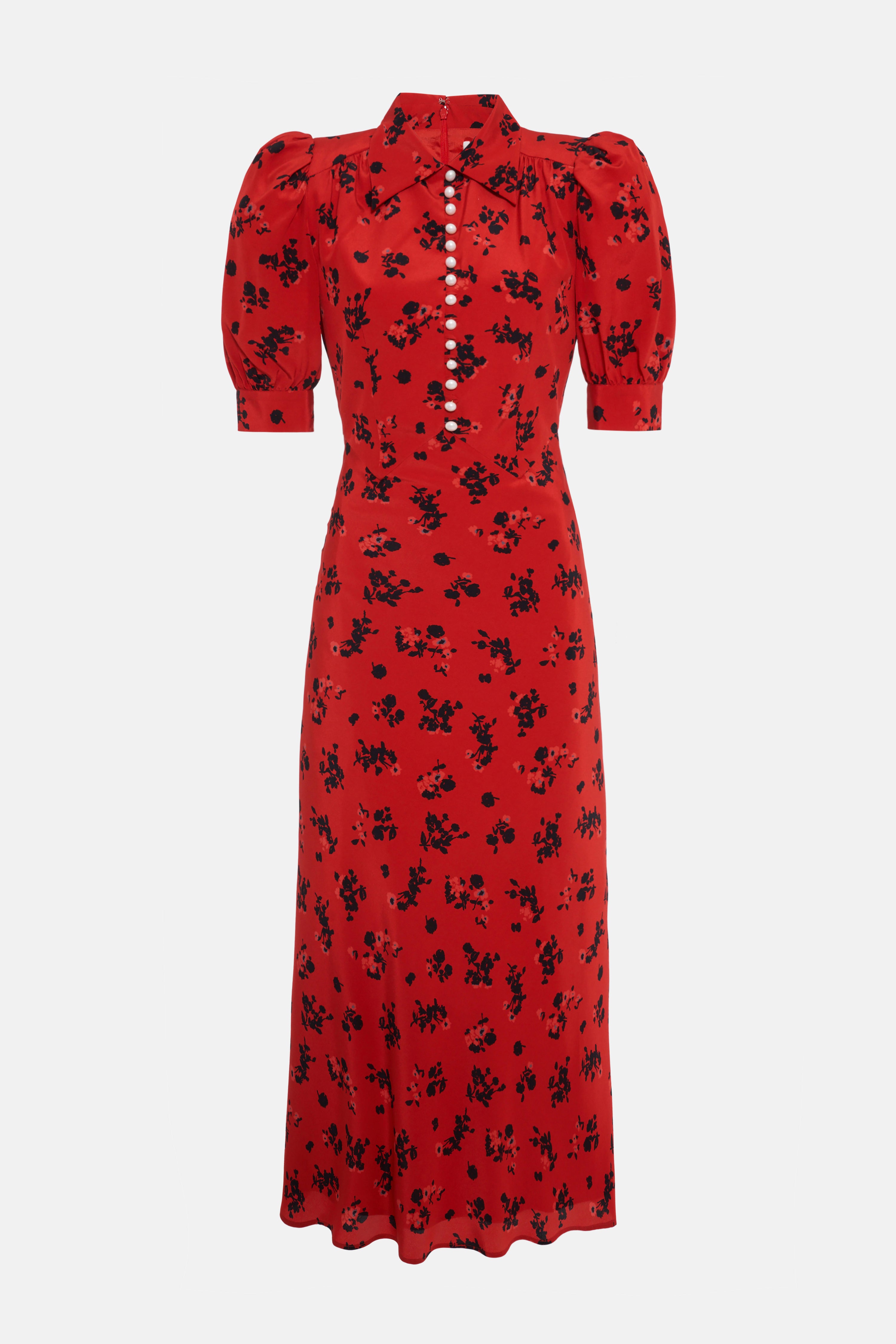 ROSE PRINT SILK DRESS WITH COLLAR AND BUTTONS