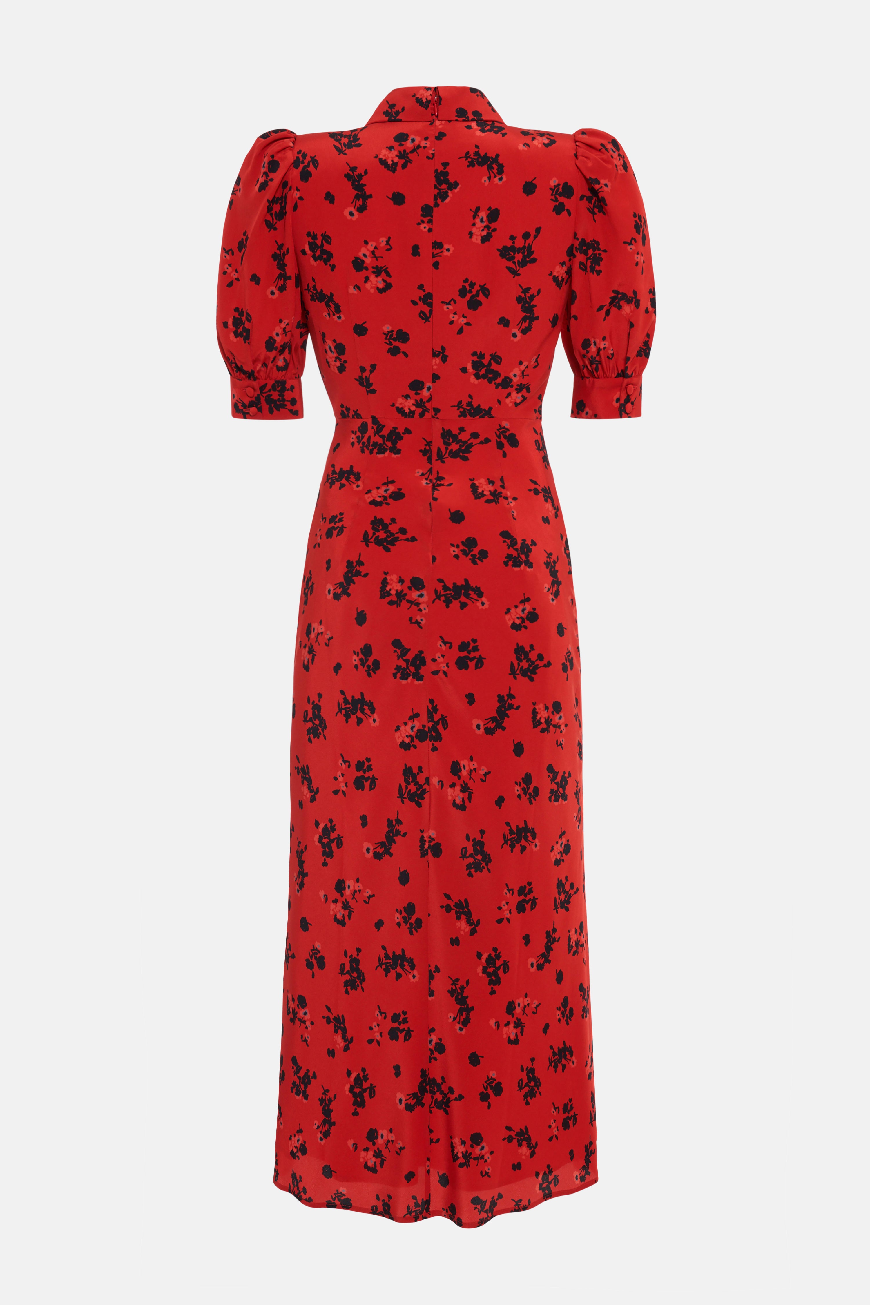 ROSE PRINT SILK DRESS WITH COLLAR AND BUTTONS