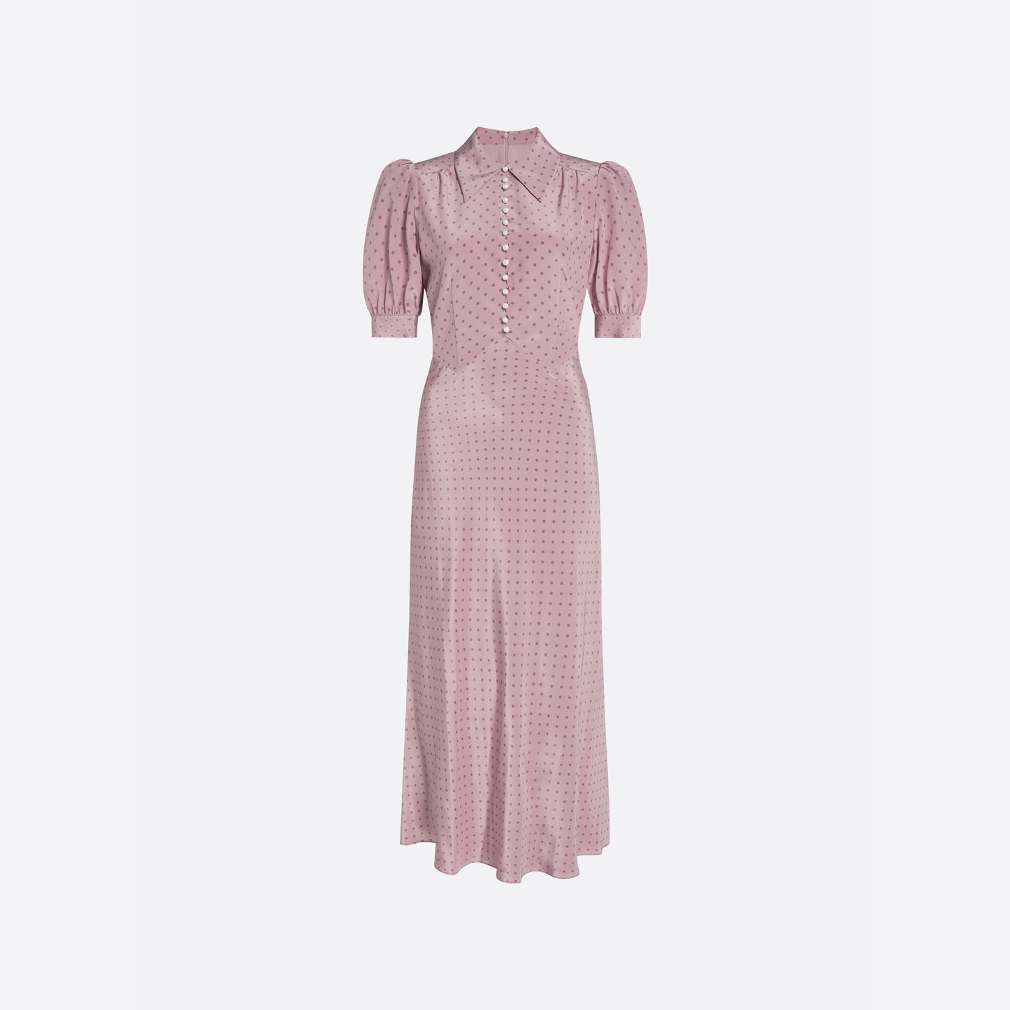 Alessandra Rich - Silk Midi Dress with Pearl Button Detail - 44 - Mauve-Mauve Alessandra Rich - Silk Midi Dress with Pearl Button Detail - 44 - Mauve-Mauve