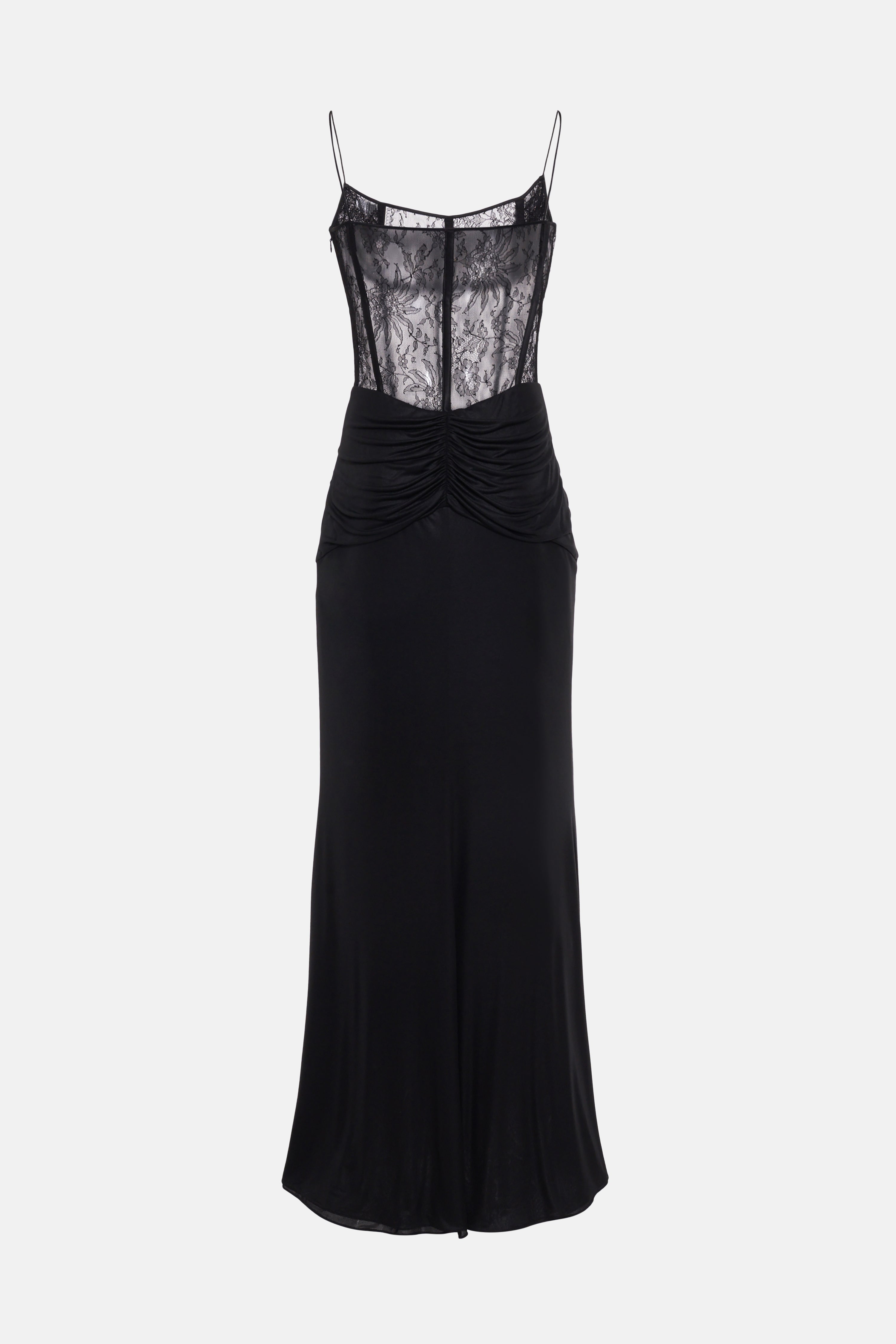 LAMINATED JERSEY EVENING SLIP DRESS WITH LACE