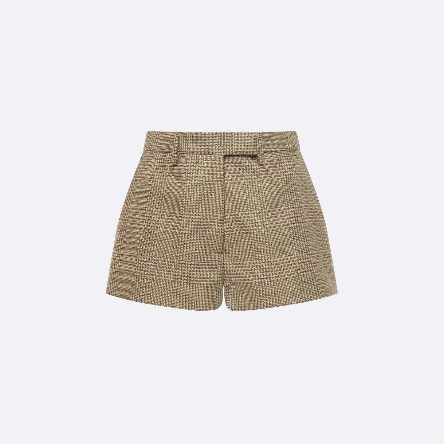 Green and beige Prince of Wales wool tailored shorts with pockets.