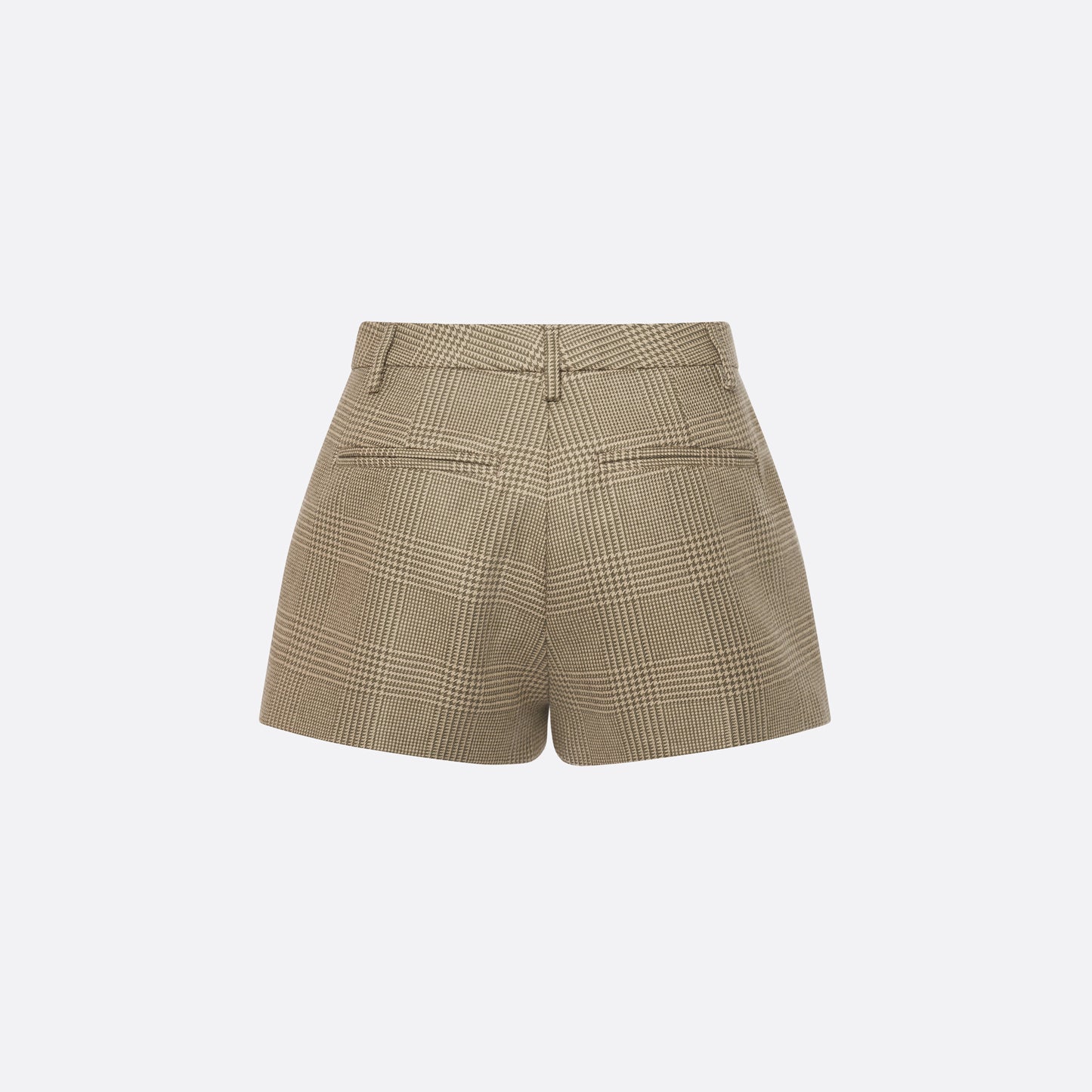 Green and beige Prince of Wales wool tailored shorts with pockets.