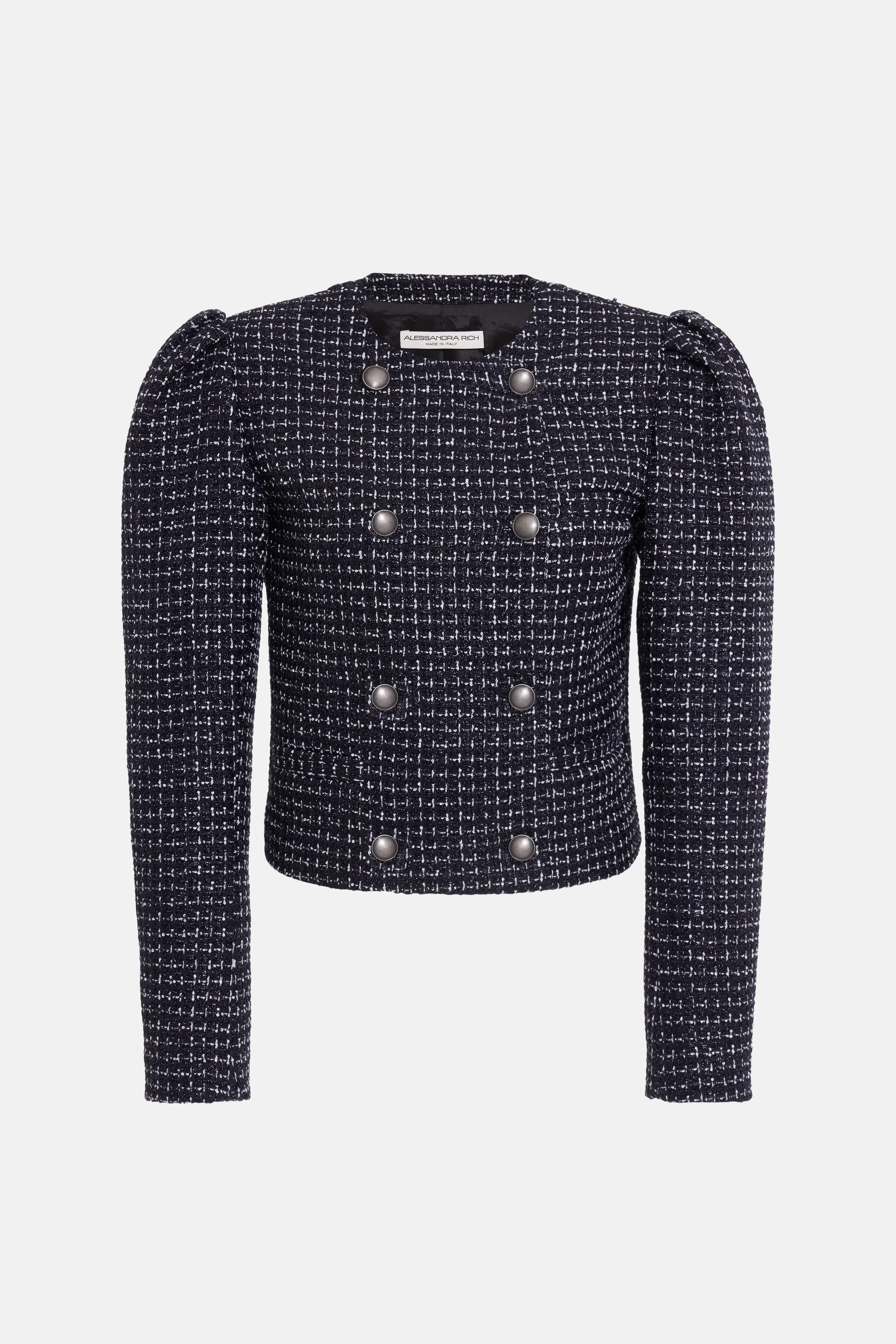 SEQUIN CHECKED TWEED  DOUBLE BREASTED JACKET