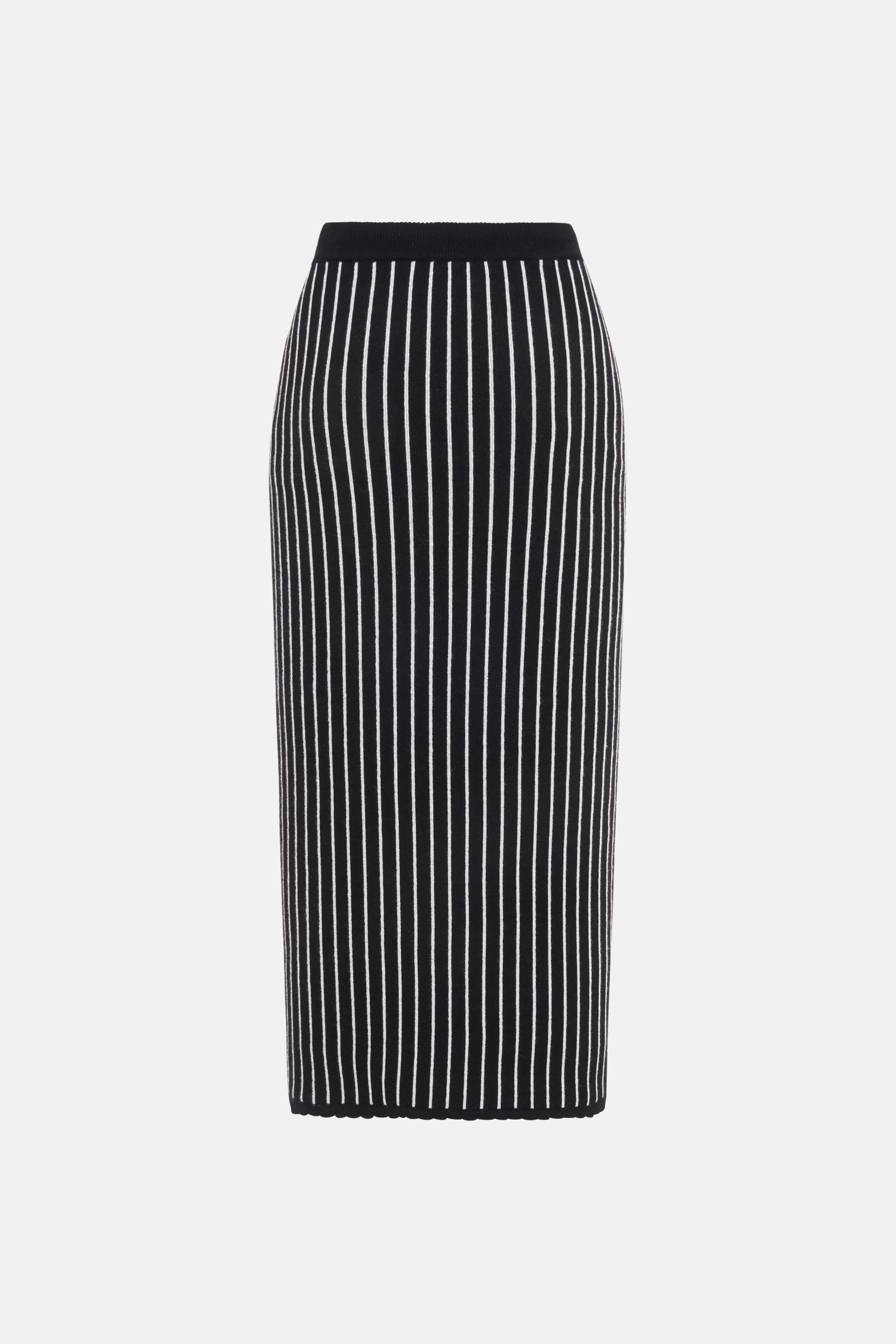 PINSTRIPE KNITTED MIDI SKIRT WITH BUTTONS