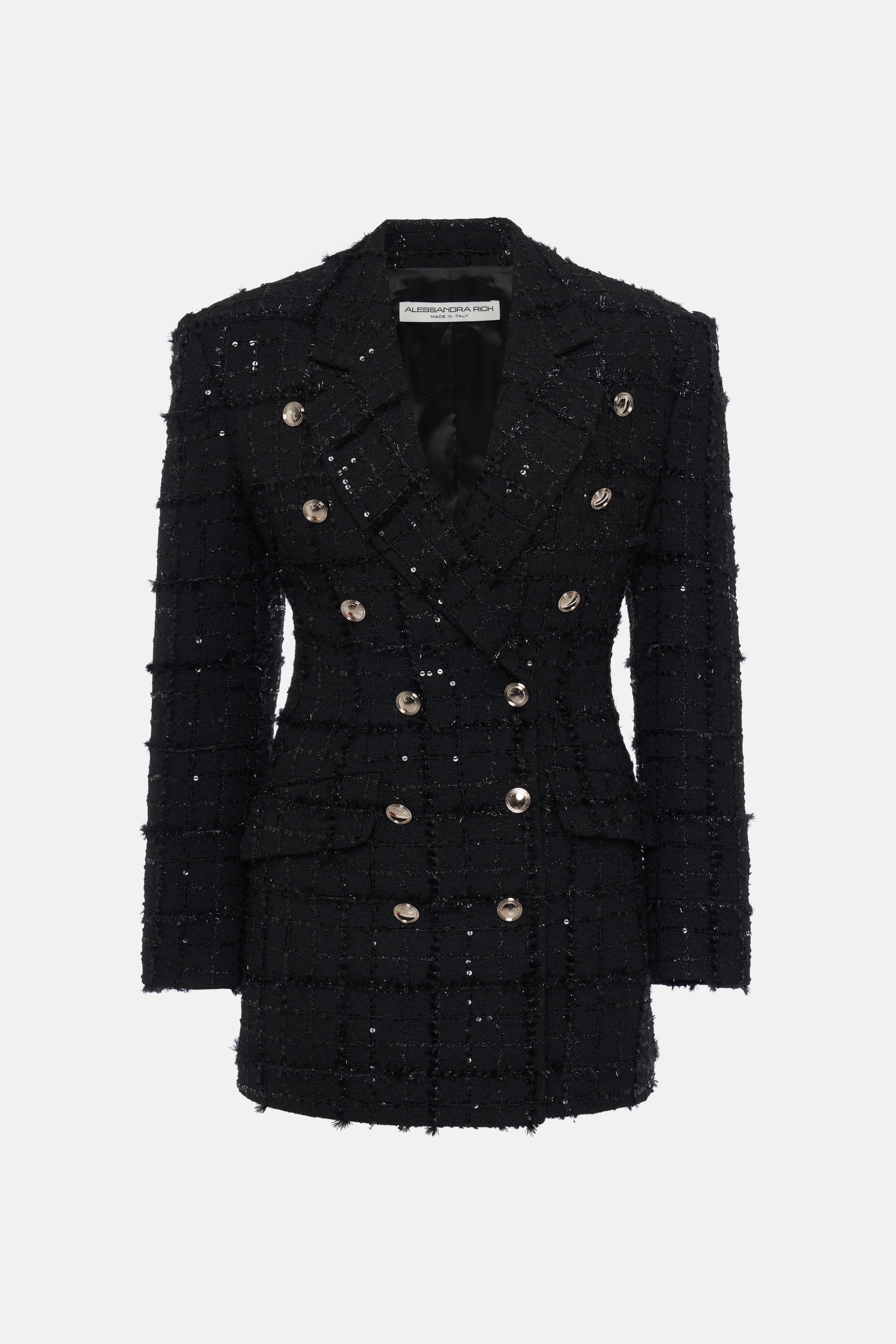 SEQUIN CHECKED TWEED DOUBLE BREASTED JACKET
