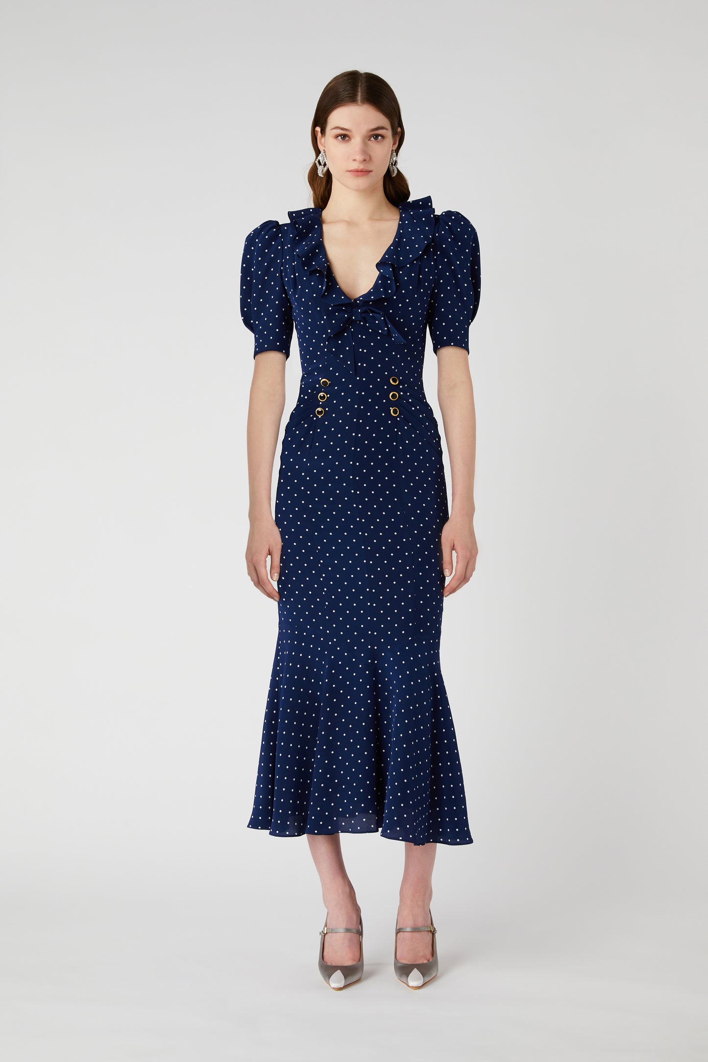 POLKA DOT PRINT DRESS WITH RUFFLE