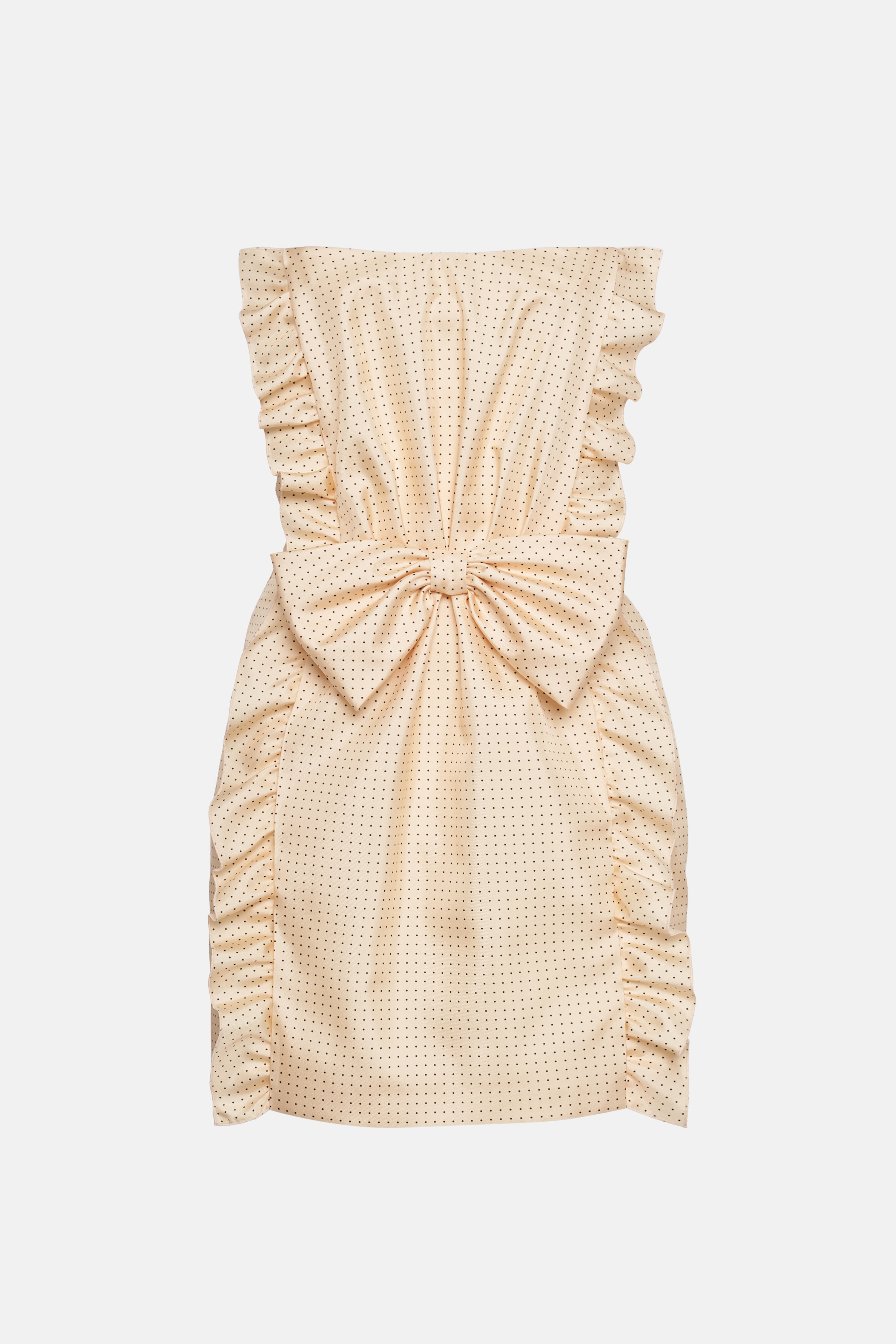 POLKA DOT PRINT SILK TWILL BUSTIER MINI DRESS, BOW