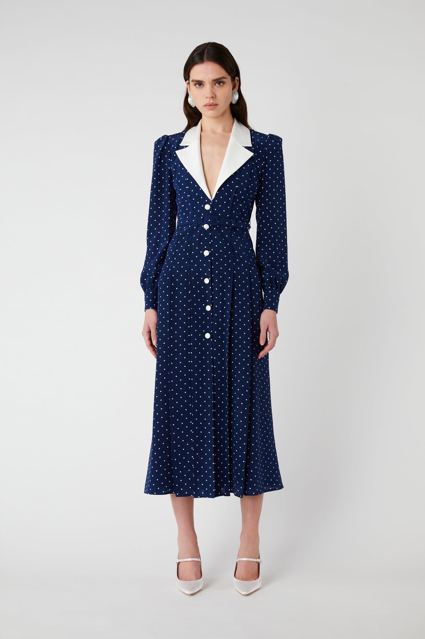 POLKA DOT PRINT DRESS WITH MIKADO COLLAR