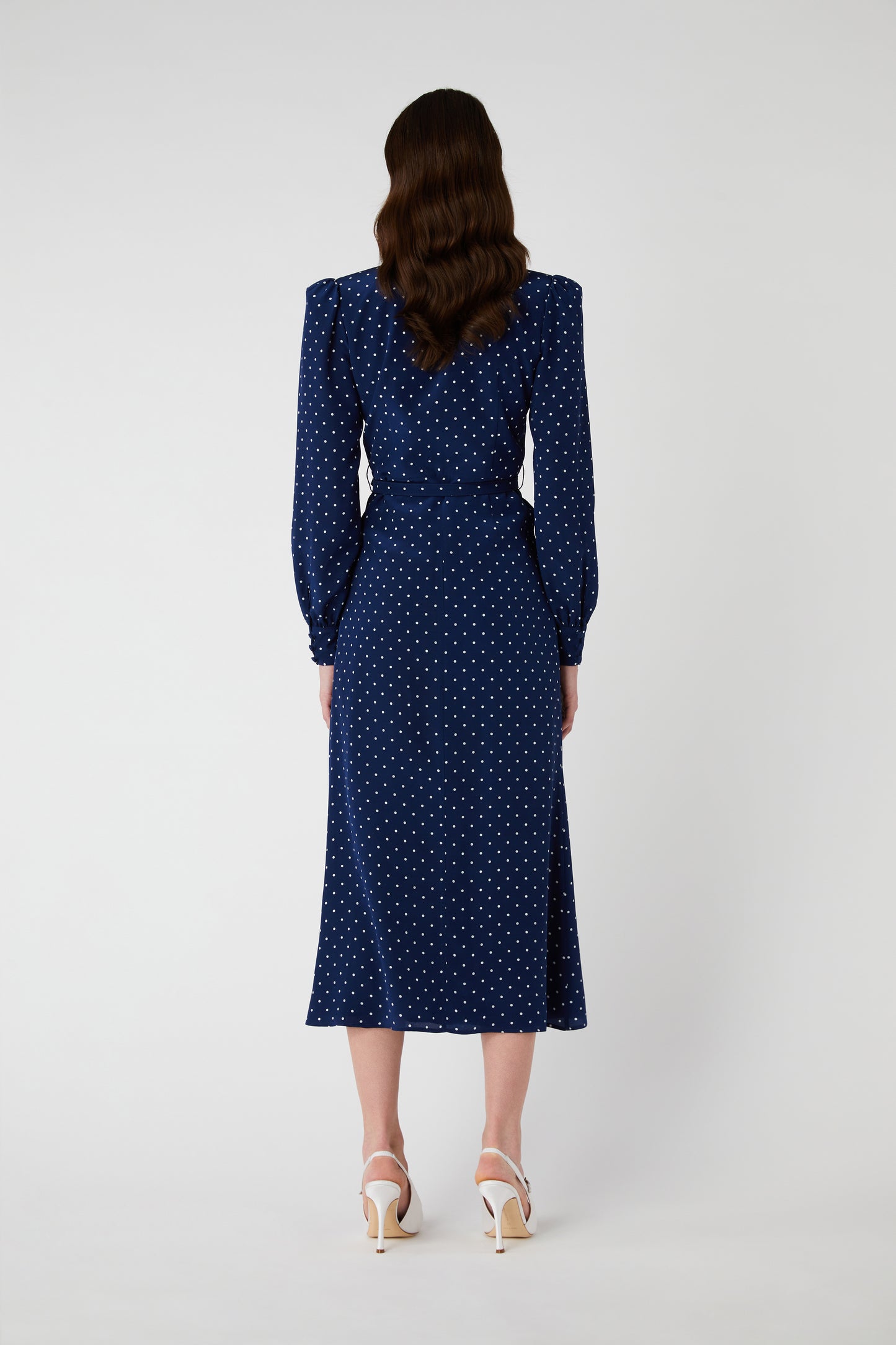 POLKA DOT PRINT DRESS WITH MIKADO COLLAR