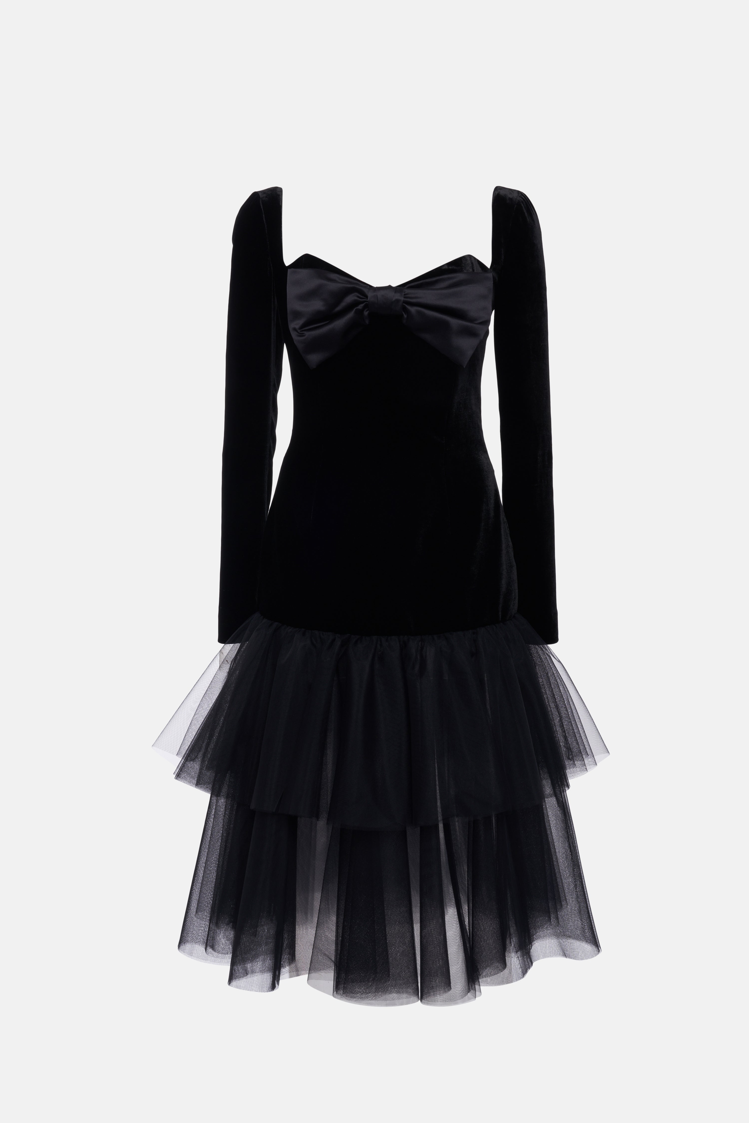 VELVET DRESS WITH TULLE SKIRT AND DUCHESSE BOW