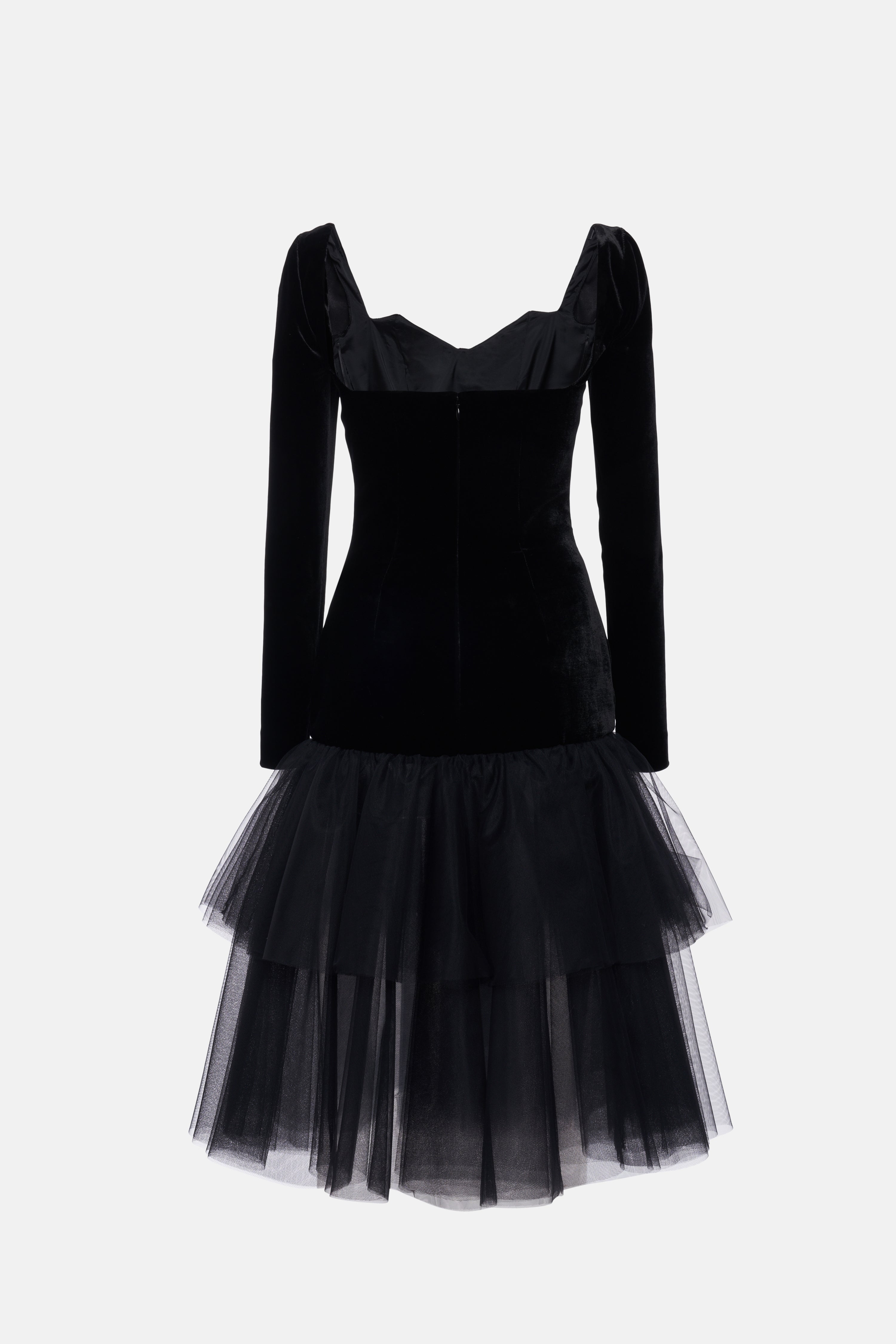 VELVET DRESS WITH TULLE SKIRT AND DUCHESSE BOW