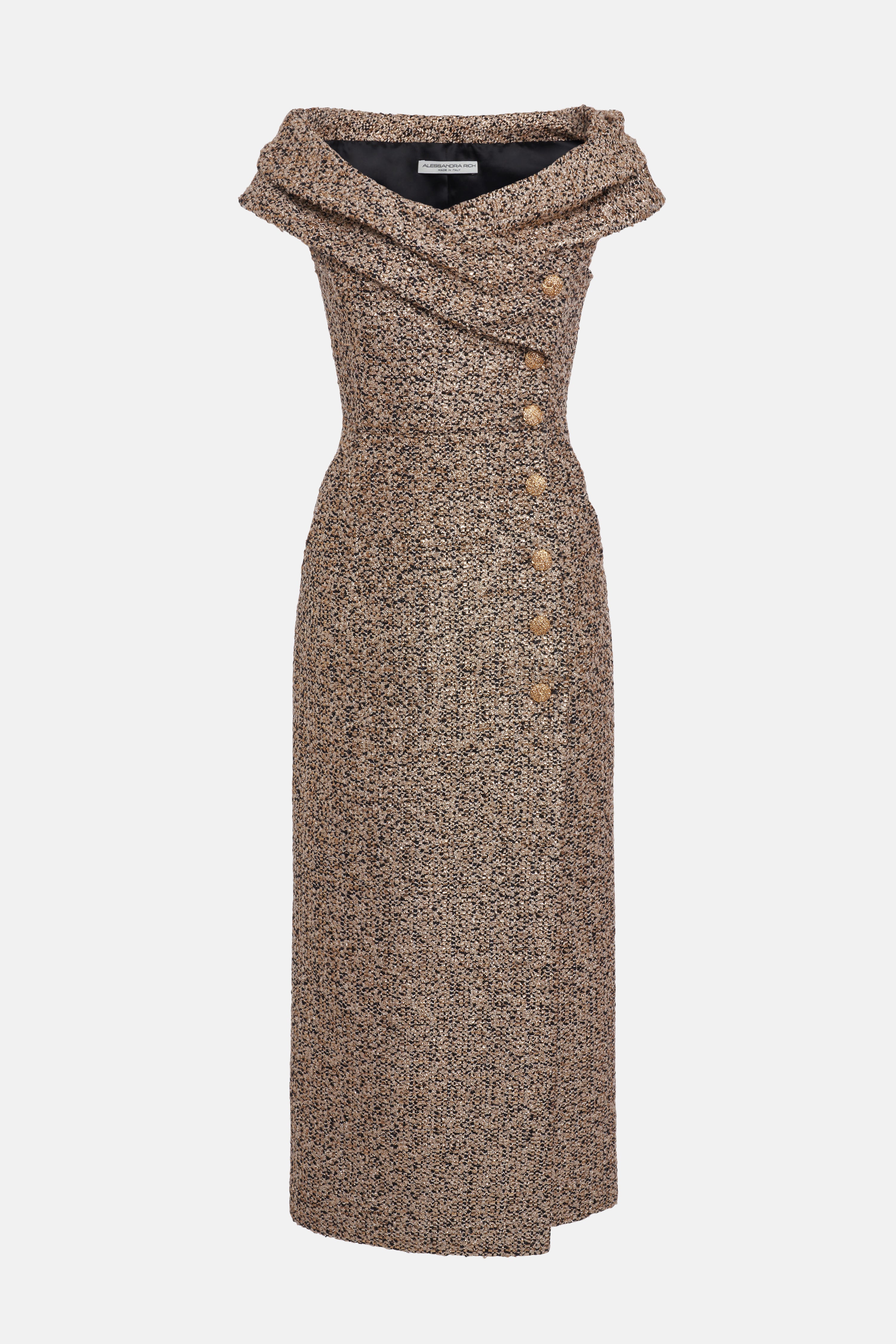 LUREX TWEED OFF THE SHOULDER DRESS