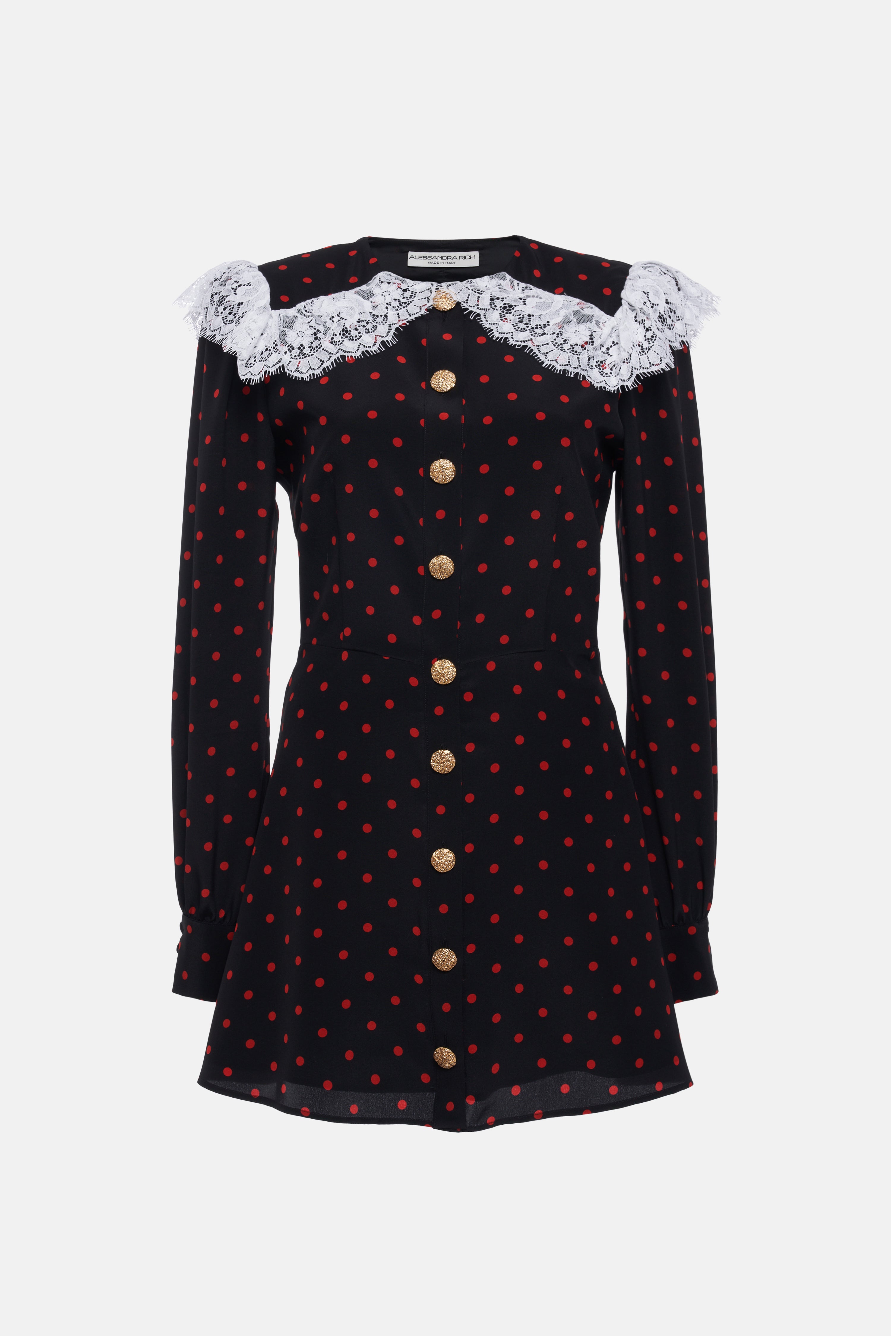 POLKA DOT PRINT SILK MINI DRESS WITH JWL BUTTONS