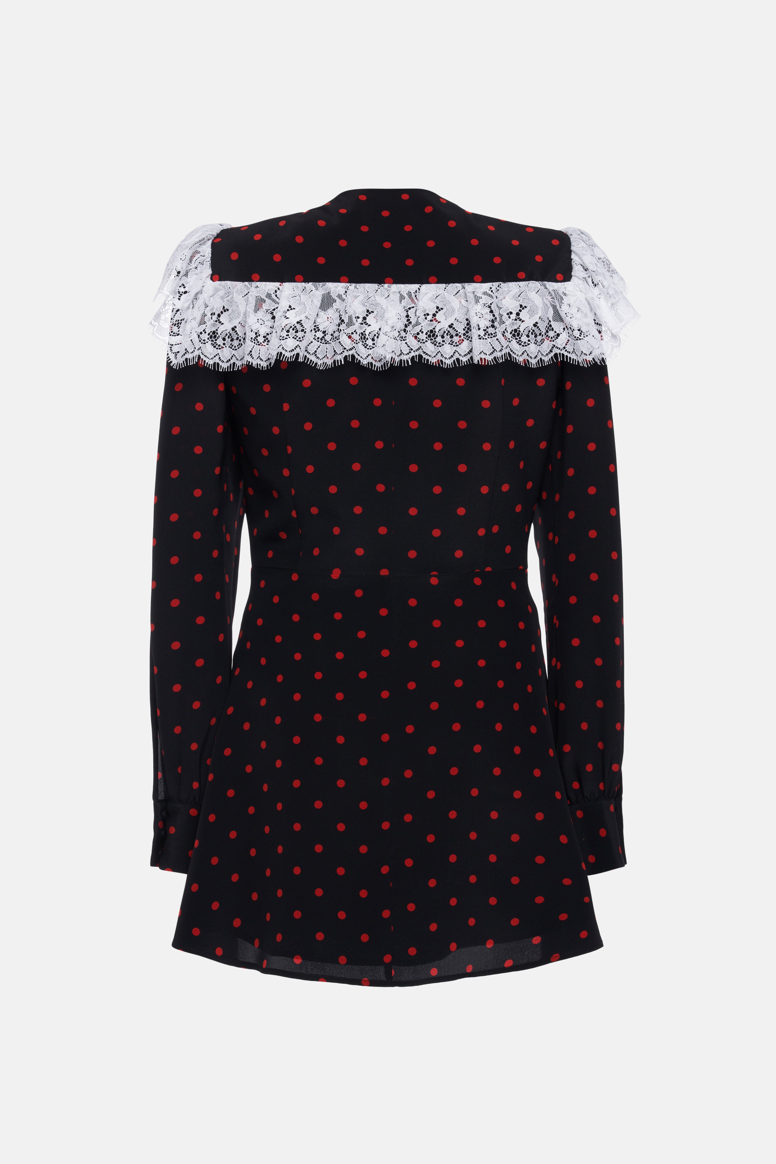 POLKA DOT PRINT SILK MINI DRESS WITH JWL BUTTONS