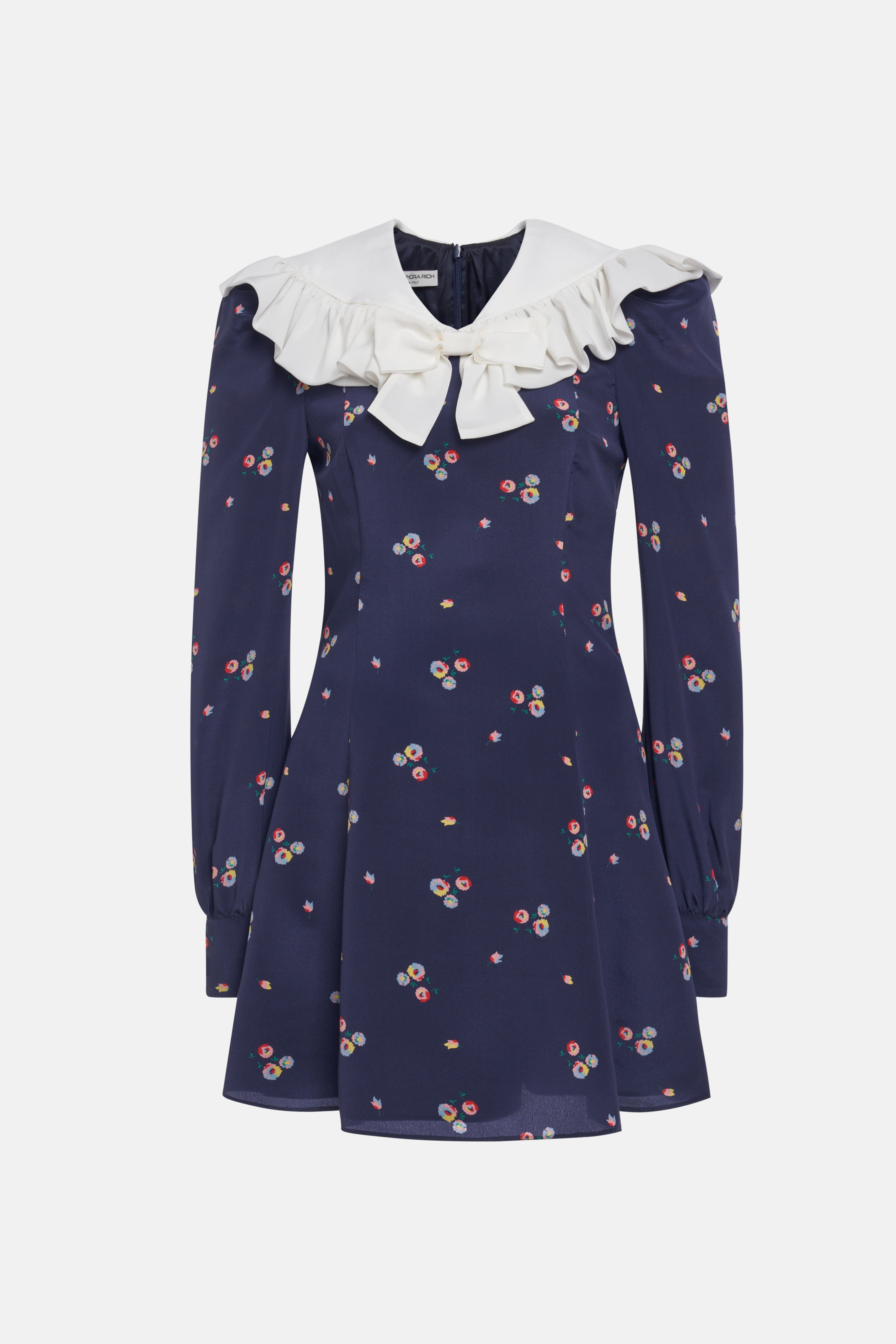 FLOWER PRINT SILK MINI DRESS WITH COLLAR