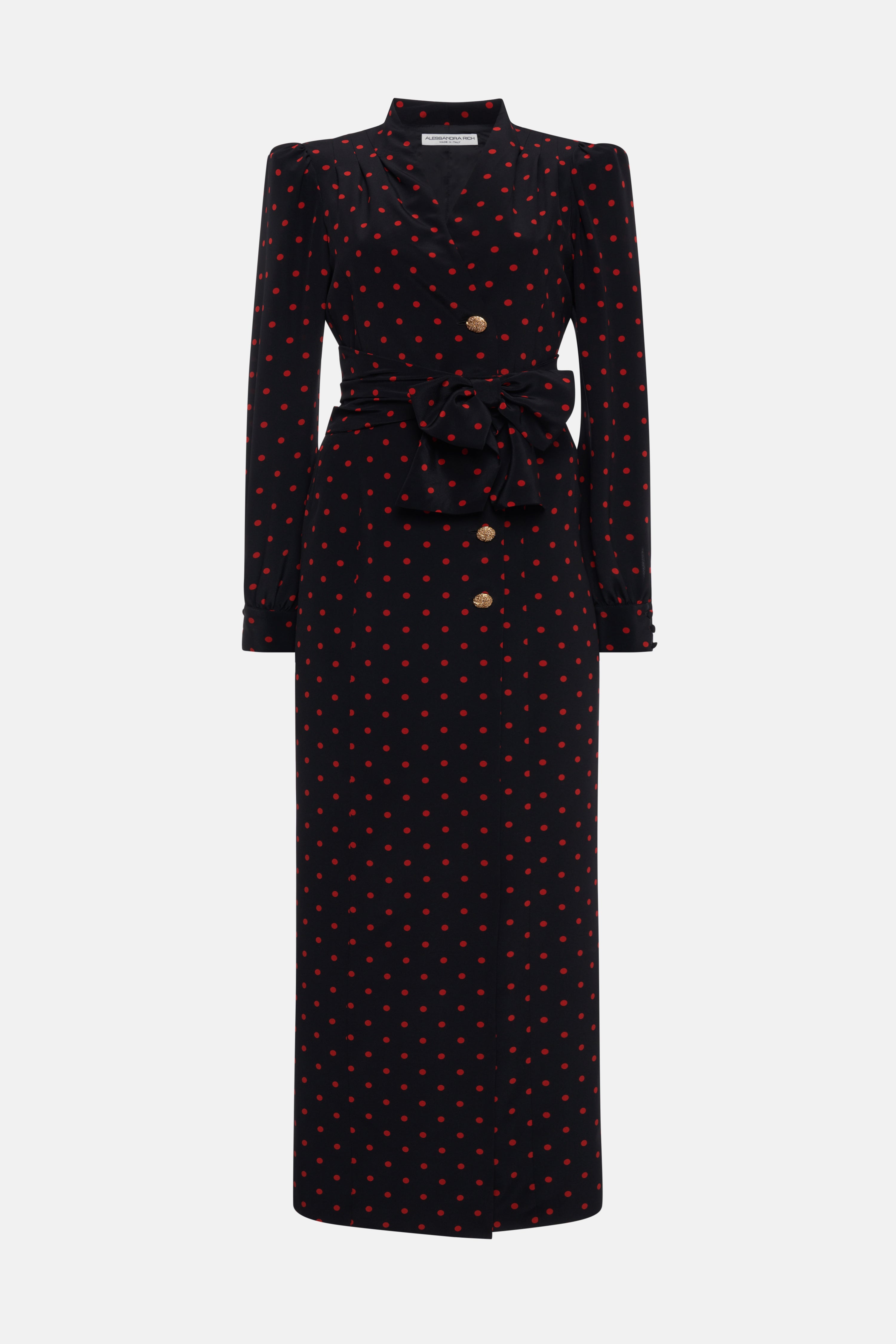 POLKA DOT PRINT SILK DRESS WITH BELT